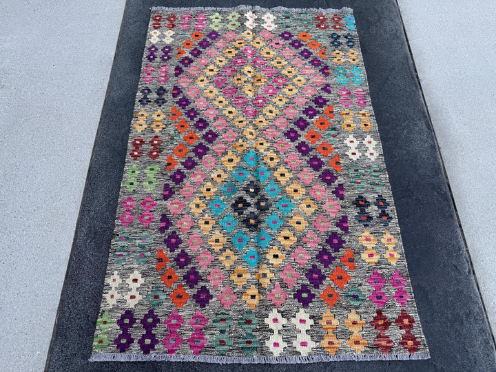 3x5 Handmade Afghan Kilim Runner Rug | Grey Aqua Teal Blue Peach Orange White Cream Fuchsia Blush Pink Black Purple Mint Green Wine Red