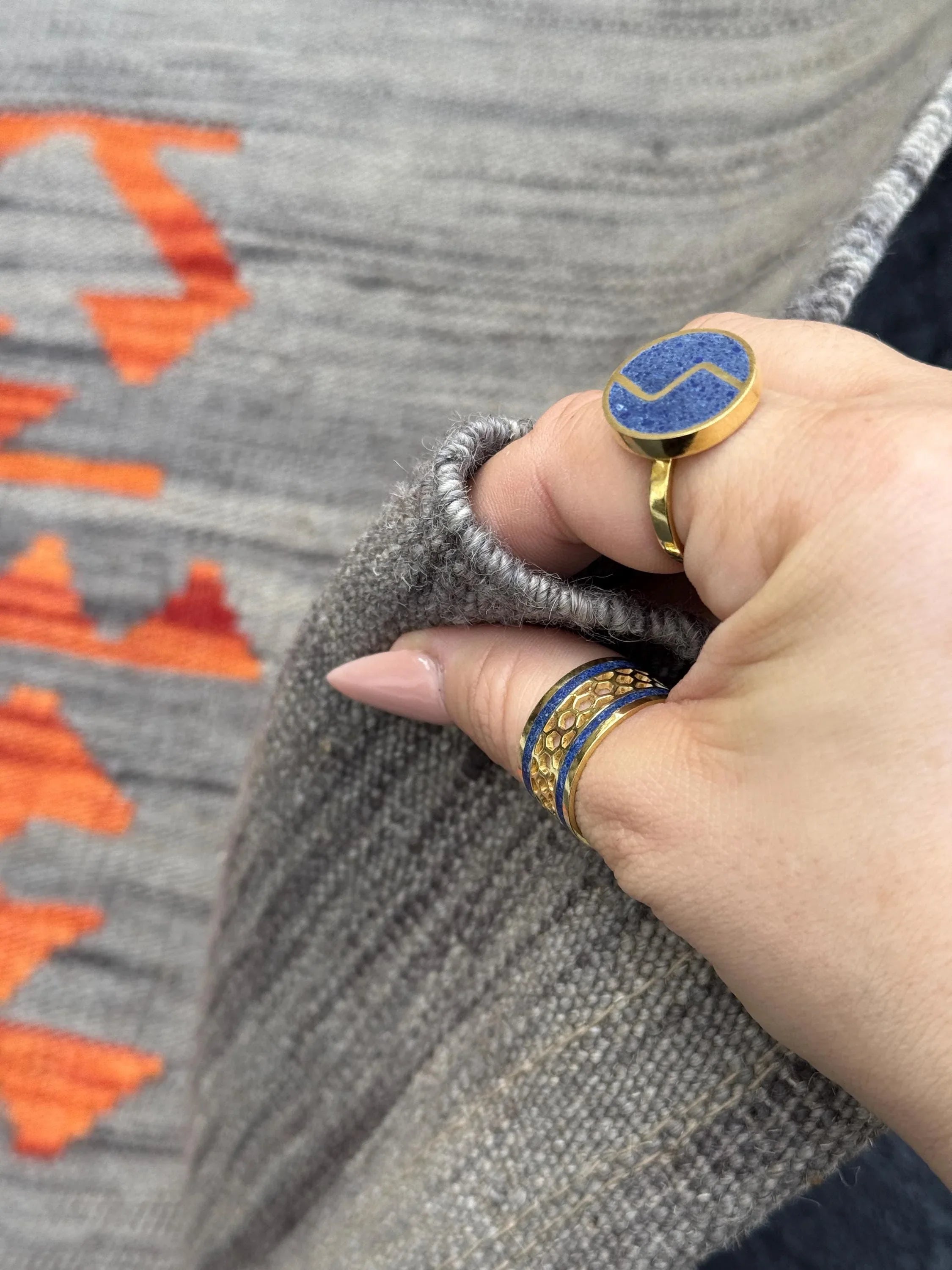 3x5 (91x152) Handmade Afghan Kilim Rug | Grey Charcoal Powder Denim Navy Blue Purple White Cream Yellow Orange Saffron | Wool Flatweave