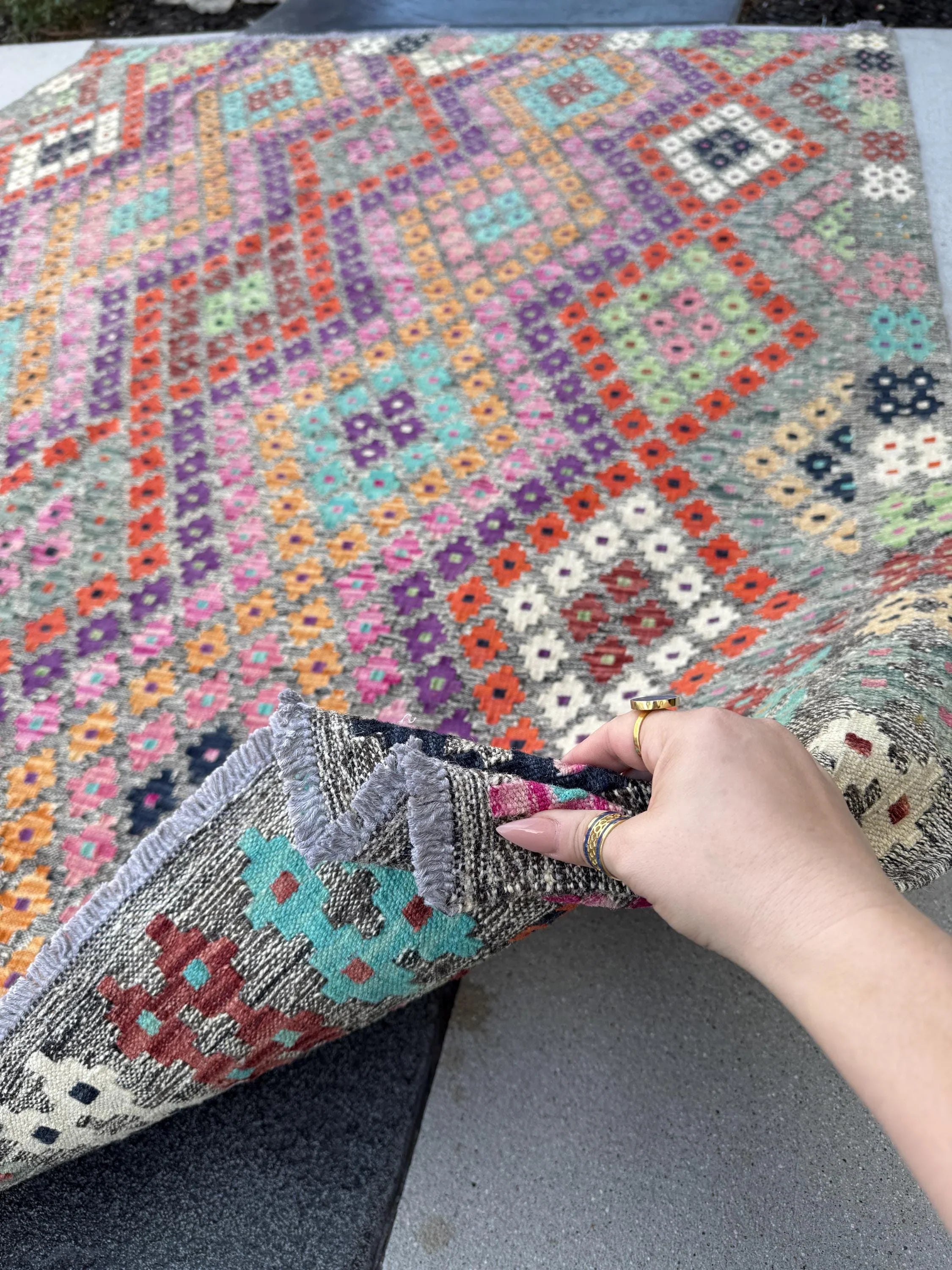 6x8 Handmade Afghan Kilim Runner Rug | Grey Fuchsia Pink Mint Green Aqua Prussian Blue Wine Red Orange White Black Purple Peach Orange Tan