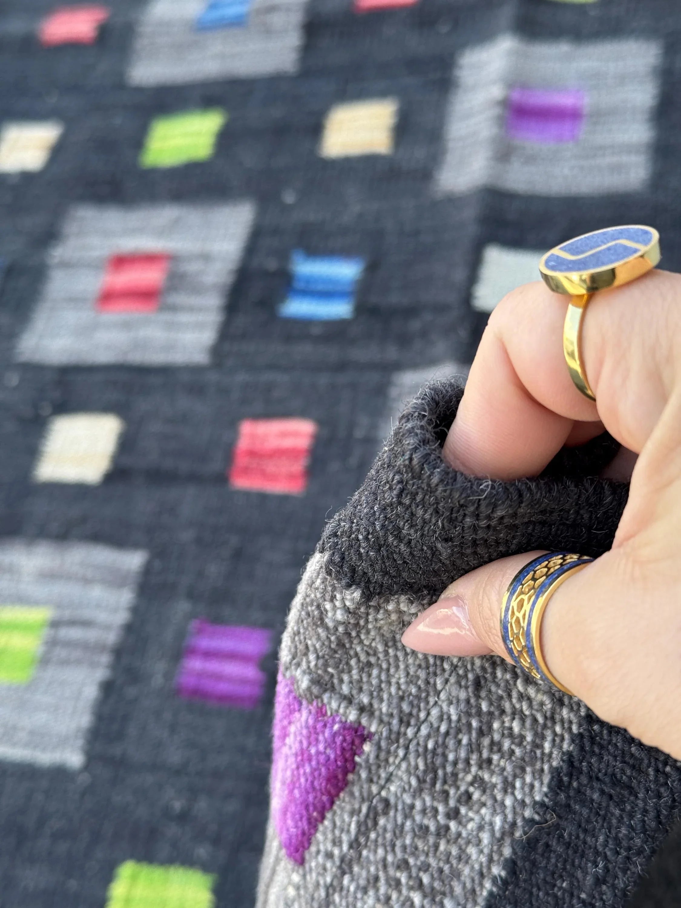 3x5 (91x152) Handmade Afghan Kilim Rug | Black Grey Lime Green Peach Orange Saffron Yellow Cream Denim Teal Blue Fuchsia Pink Purple | Wool