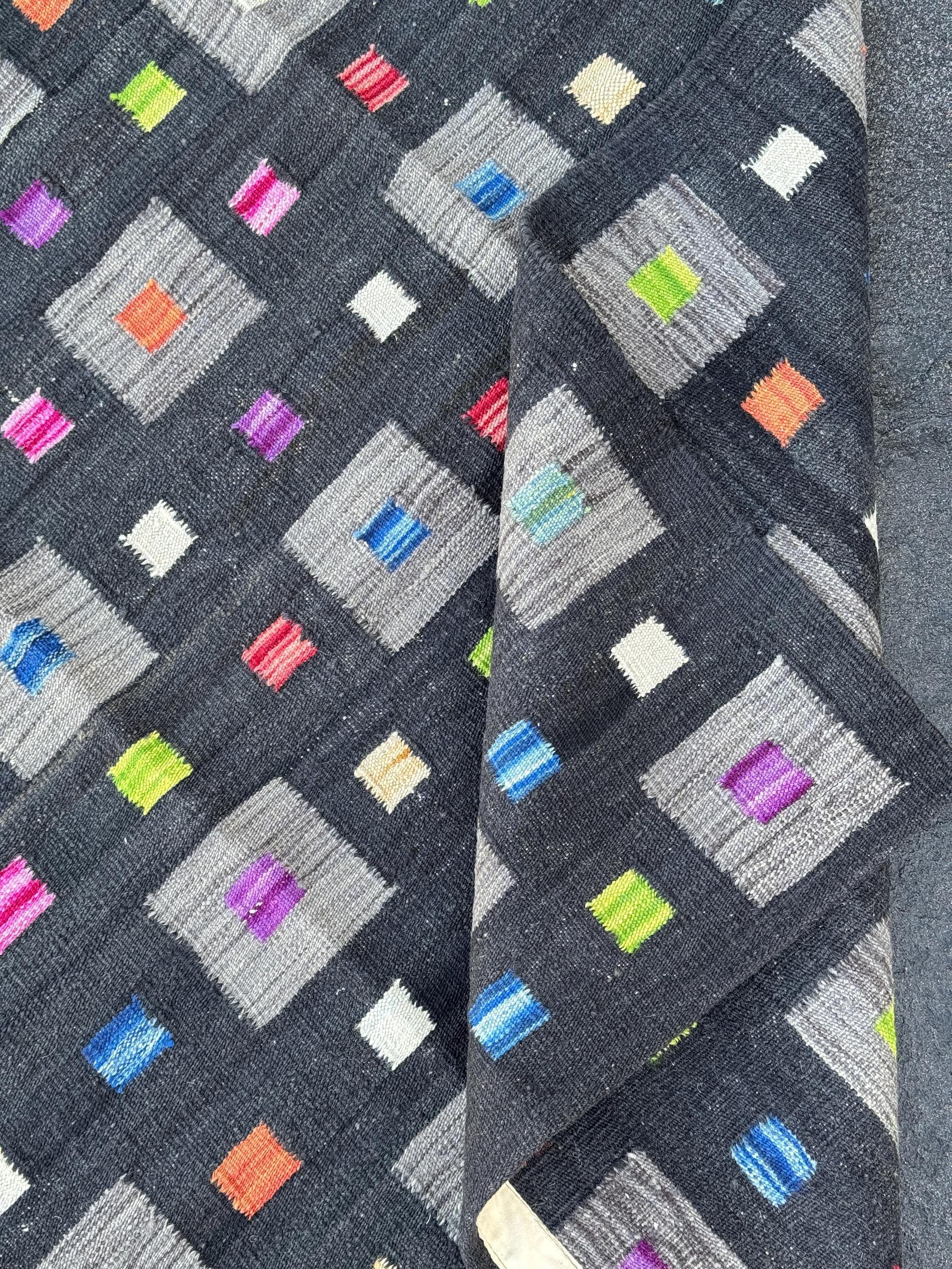 3x5 (91x152) Handmade Afghan Kilim Rug | Black Grey Lime Green Peach Orange Saffron Yellow Cream Denim Teal Blue Fuchsia Pink Purple | Wool