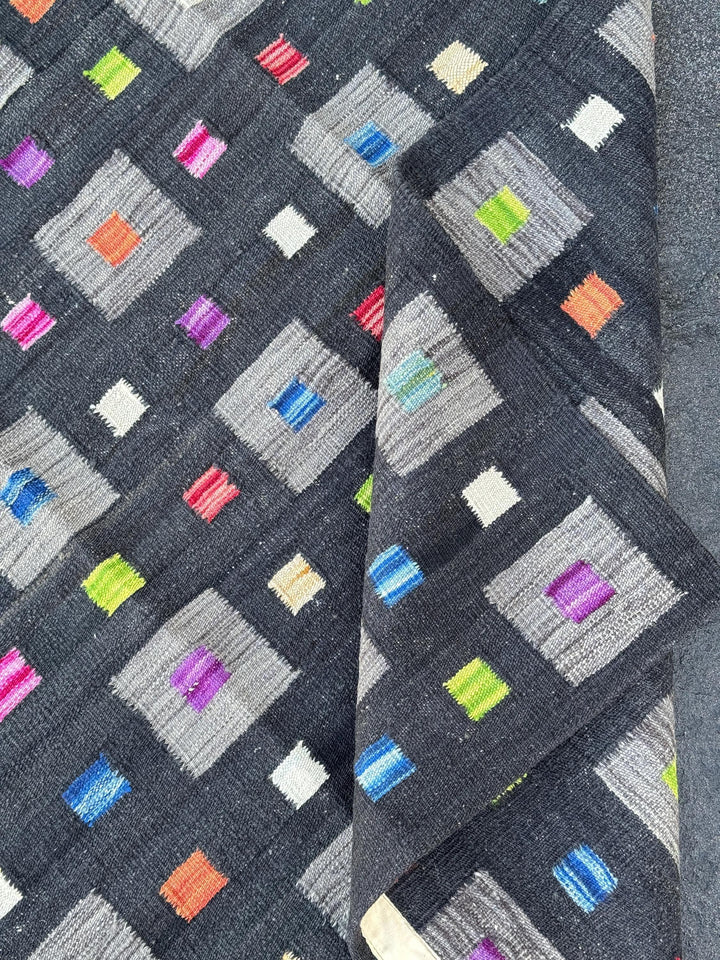 3x5 (91x152) Handmade Afghan Kilim Rug | Black Grey Lime Green Peach Orange Saffron Yellow Cream Denim Teal Blue Fuchsia Pink Purple | Wool
