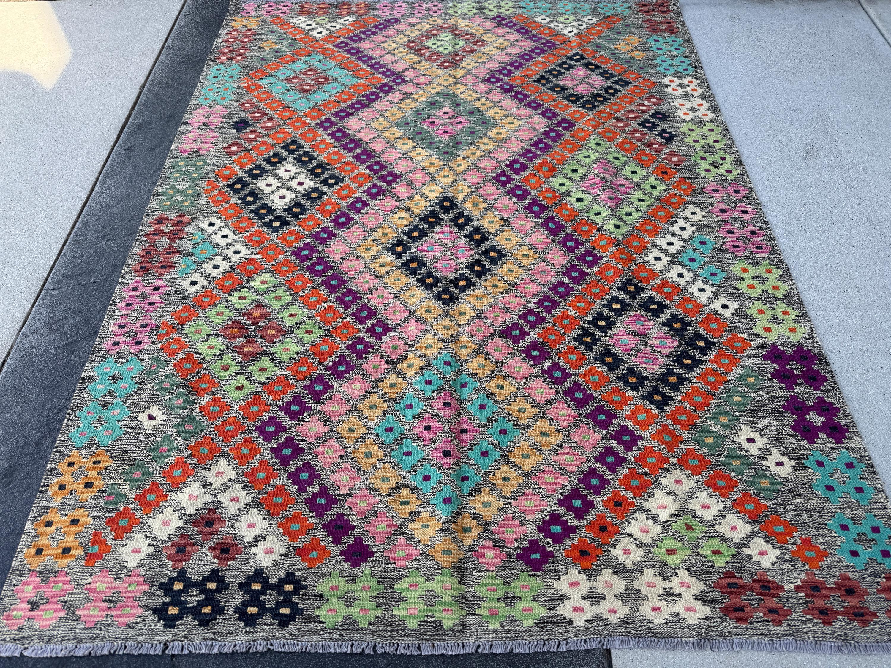 5x7 Handmade Afghan Kilim Runner Rug | Grey Black Cream White Lime Forest Green Saffron Peach Orange Purple Fuchsia Baby Pink Aqua Blue Wine