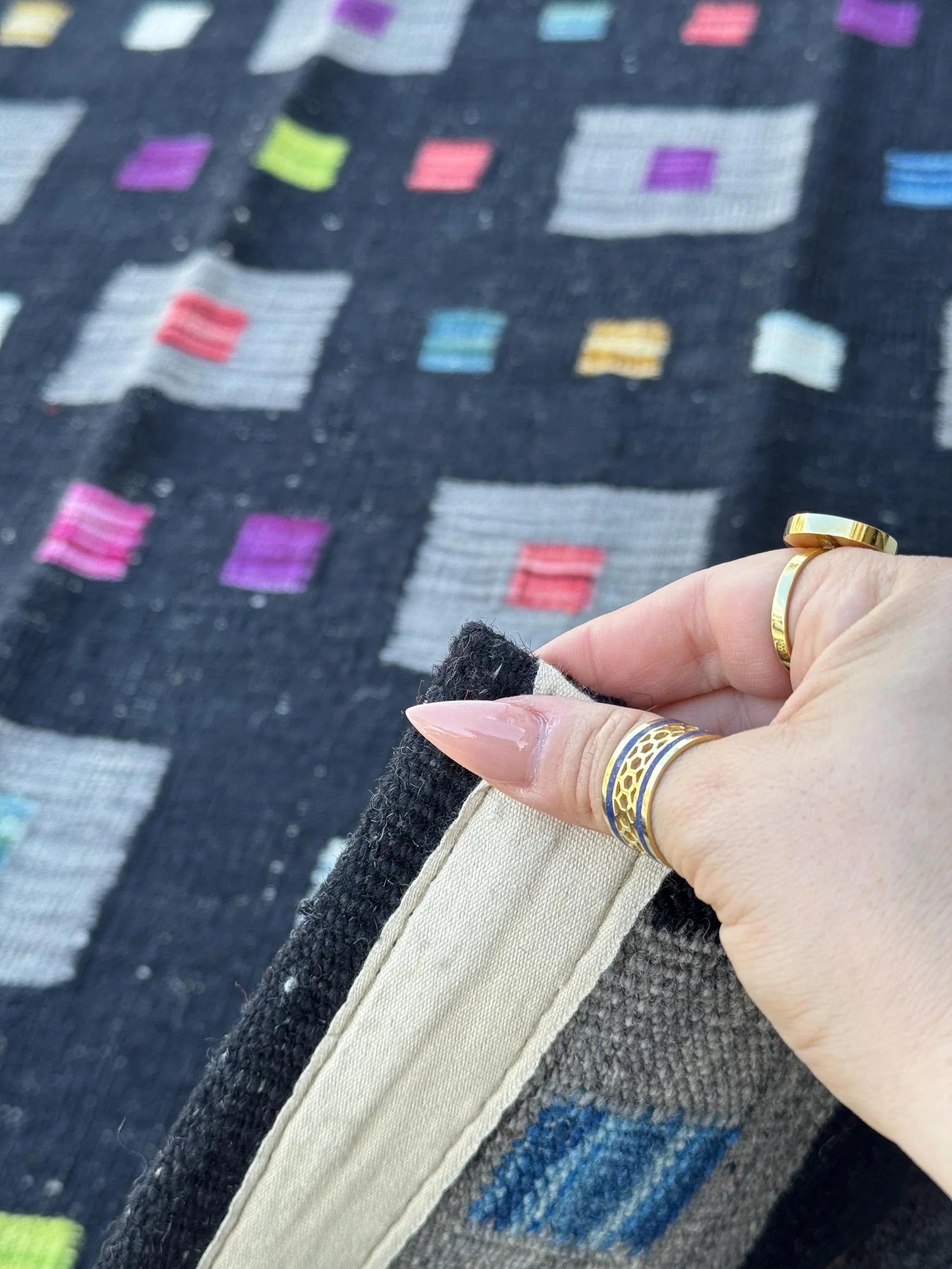 5x6 (152x182) Handmade Afghan Kilim Rug | Black Grey Lime Green Peach Orange Saffron Yellow Cream Denim Teal Blue Fuchsia Pink Purple | Wool