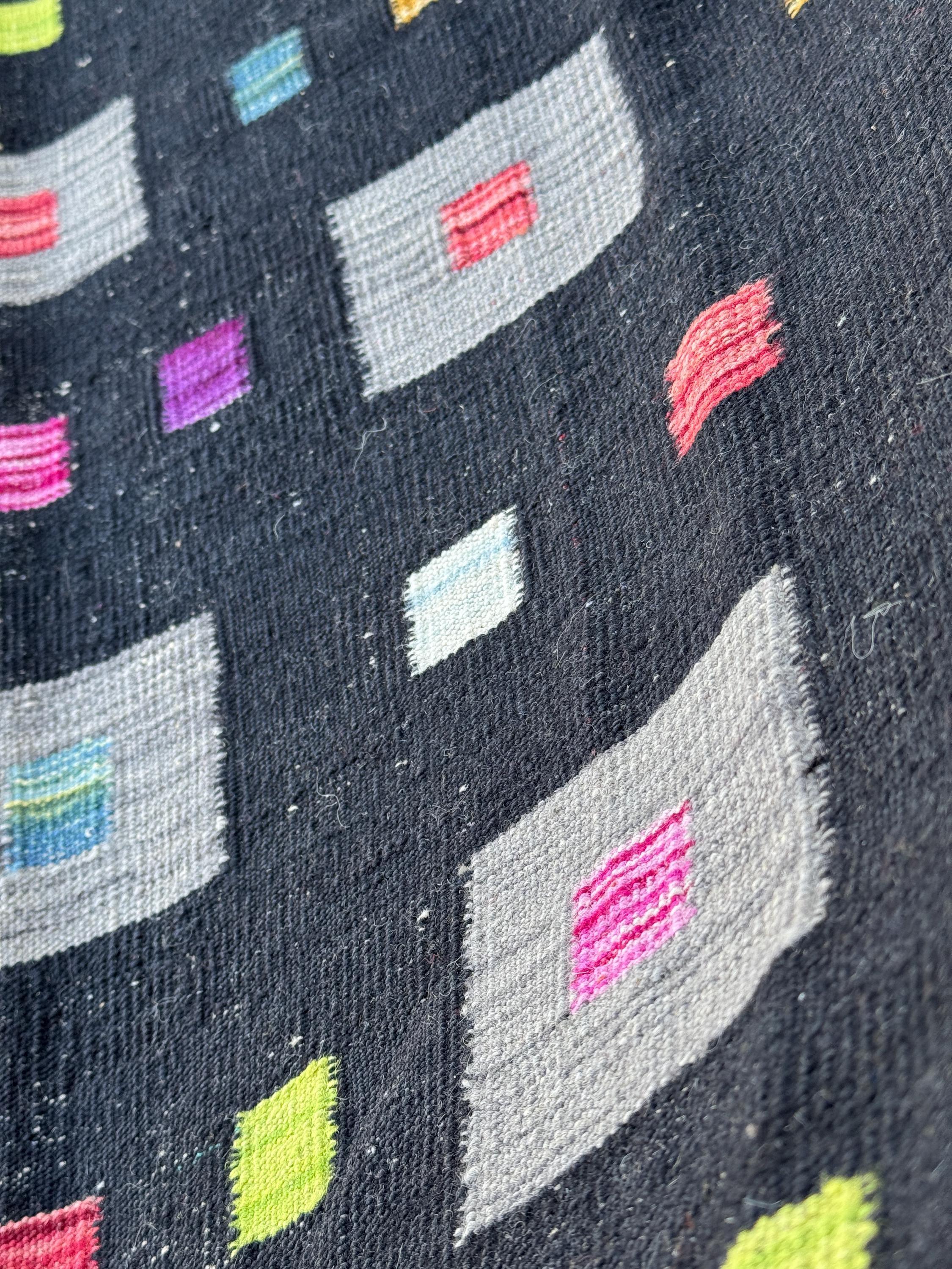 5x6 (152x182) Handmade Afghan Kilim Rug | Black Grey Lime Green Peach Orange Saffron Yellow Cream Denim Teal Blue Fuchsia Pink Purple | Wool