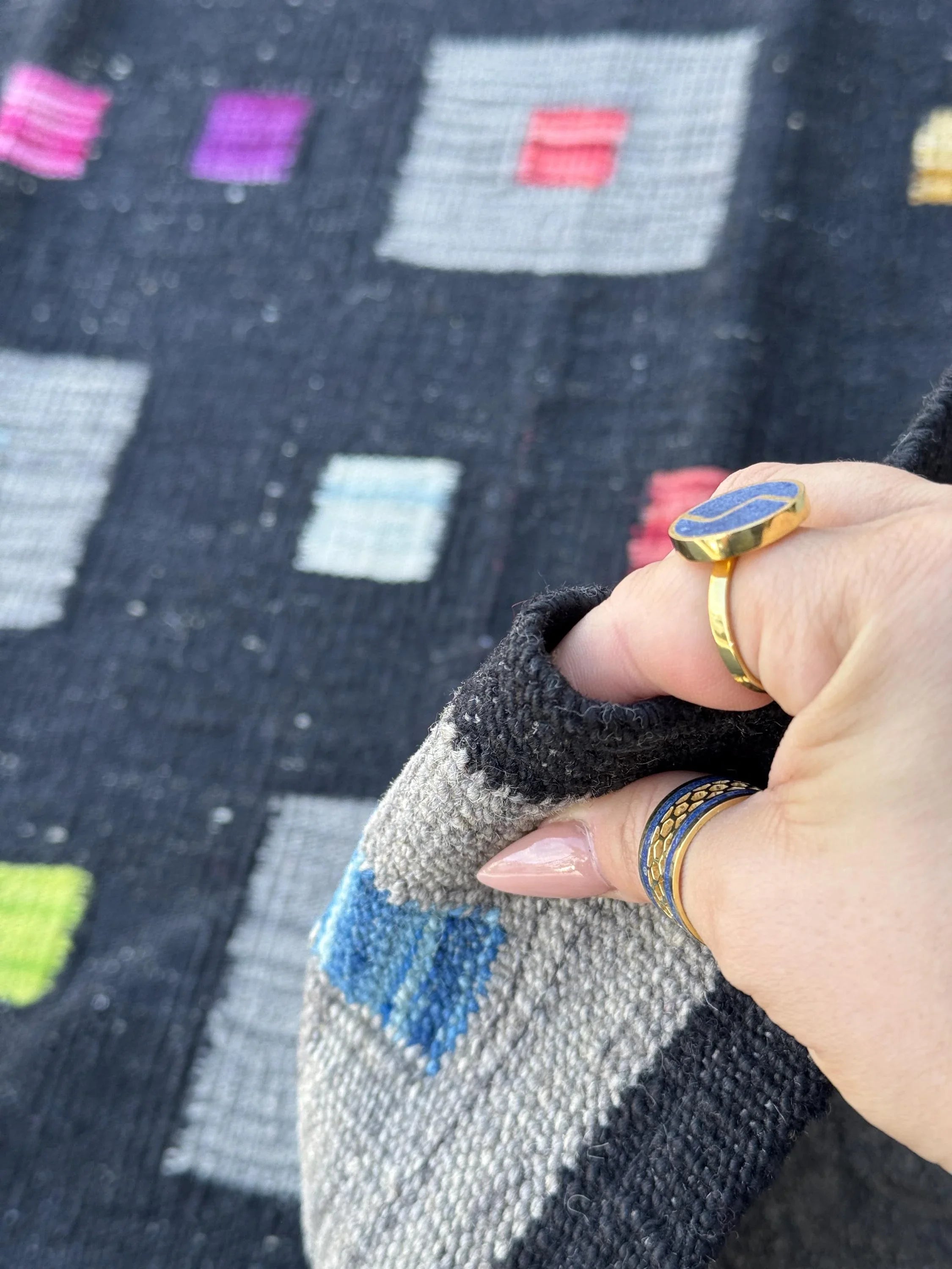 4x5 (121x152) Handmade Afghan Kilim Rug | Black Grey Lime Green Peach Orange Saffron Yellow Cream Denim Teal Blue Fuchsia Pink Purple | Wool