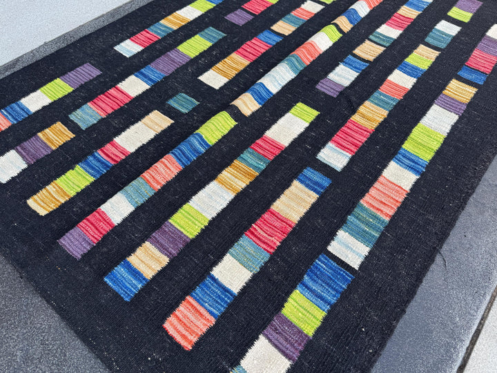 3x5 (91x152) Handmade Afghan Kilim Rug | Black Denim Teal Blue White Cream Peach Burnt Orange Blush Salmon Pink Purple Lime Green Red | Wool