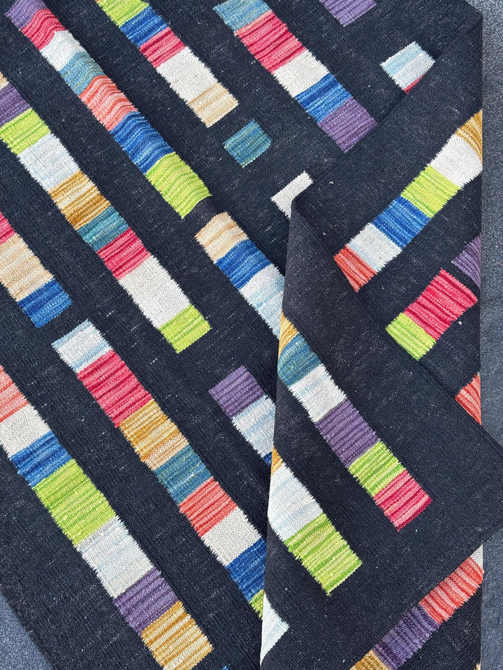 3x5 (91x152) Handmade Afghan Kilim Rug | Black Denim Teal Blue White Cream Peach Burnt Orange Blush Salmon Pink Purple Lime Green Red | Wool