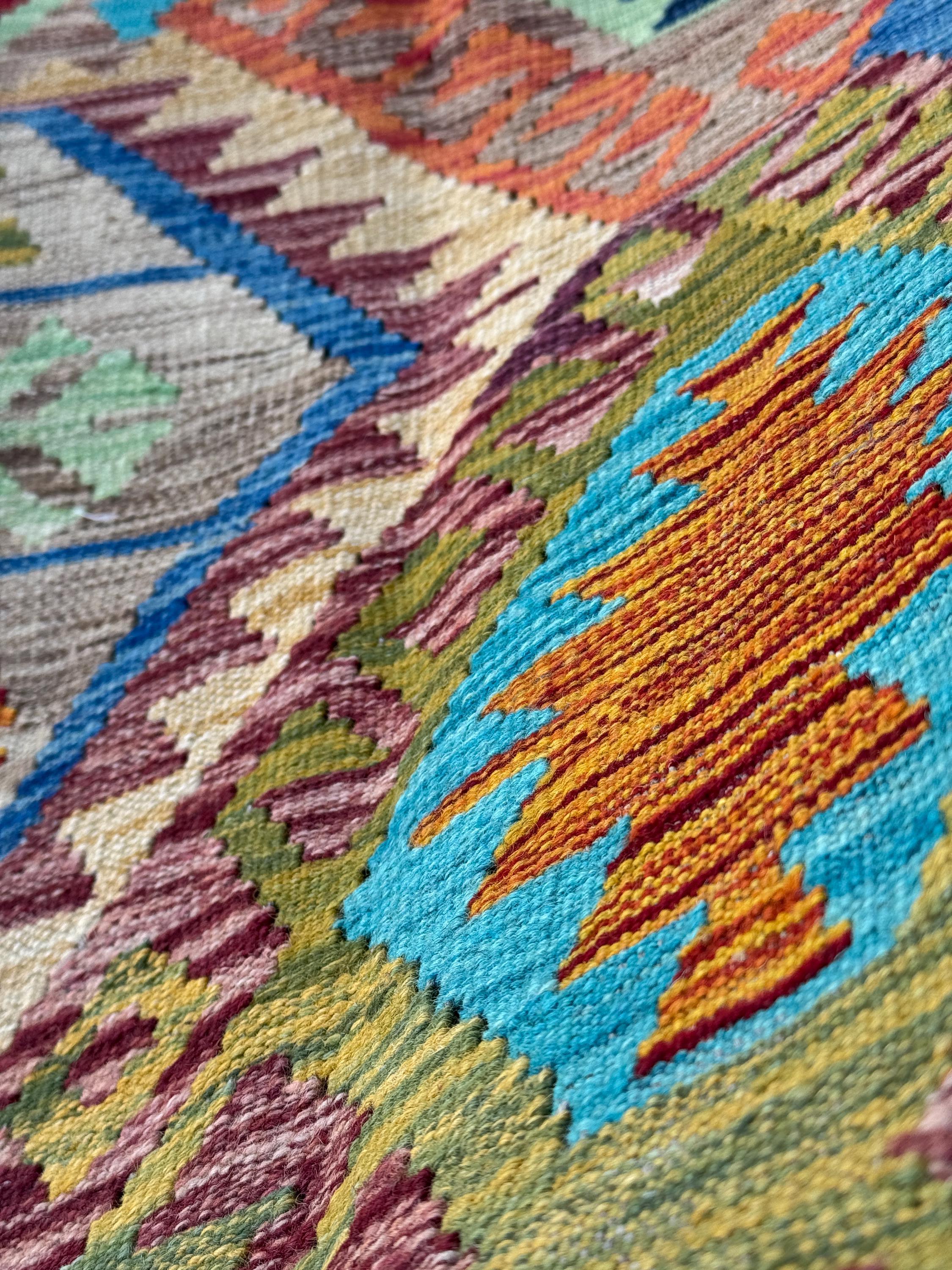 3x6 Handmade Afghan Kilim Runner Rug | Tan Saffron Orange Burnt Cream Crimson Wine Red Taupe Burgundy Pine Olive Green Teal Aqua Denim Blue