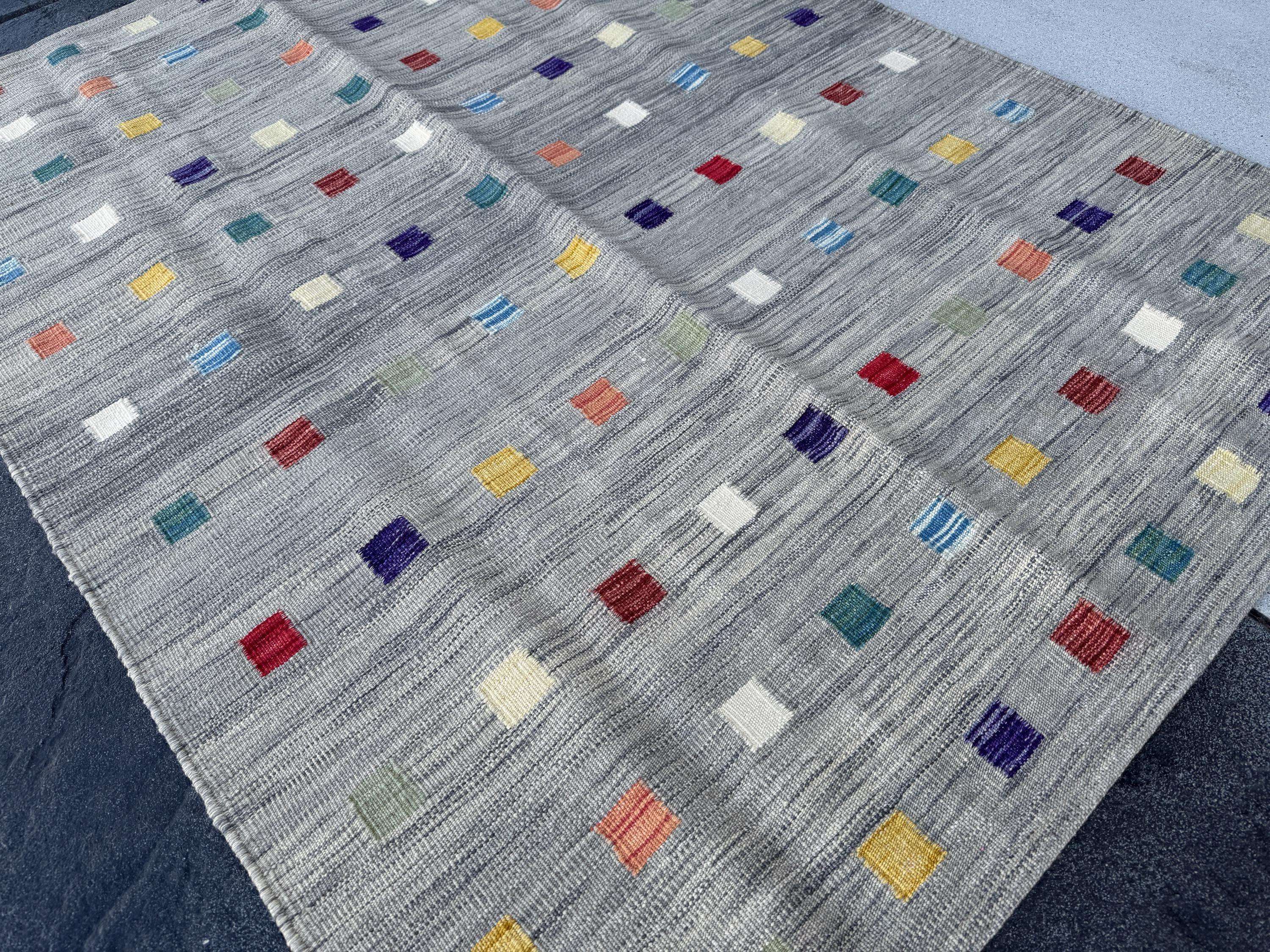 5x6 (152x182) Handmade Afghan Kilim Rug | Grey Teal Prussian Denim Blue Purple Garnet Burgundy Brick Red Mustard Yellow Cream Sage Green