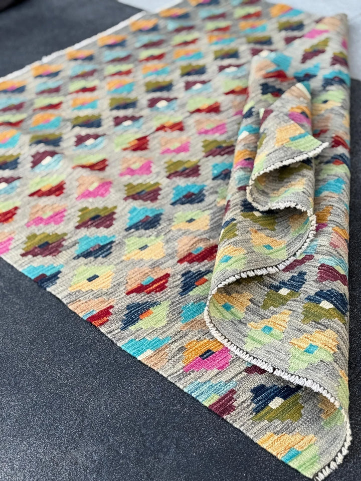 3x5 Handmade Afghan Kilim Rug | Grey Mint Olive Moss Green Navy Denim Aqua Blue Tan Peach Burnt Orange Fuchsia Pink Garnet Wine Red Purple