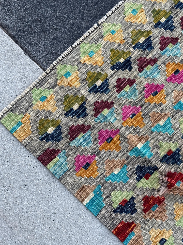 3x5 Handmade Afghan Kilim Rug | Grey Mint Olive Moss Green Navy Denim Aqua Blue Tan Peach Burnt Orange Fuchsia Pink Garnet Wine Red Purple