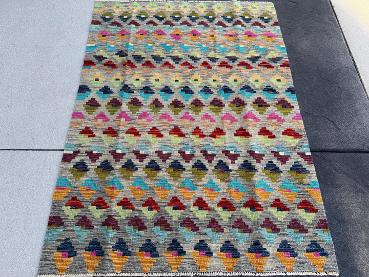 3x5 Handmade Afghan Kilim Rug | Grey Mint Olive Moss Green Navy Denim Aqua Blue Tan Peach Burnt Orange Fuchsia Pink Garnet Wine Red Purple