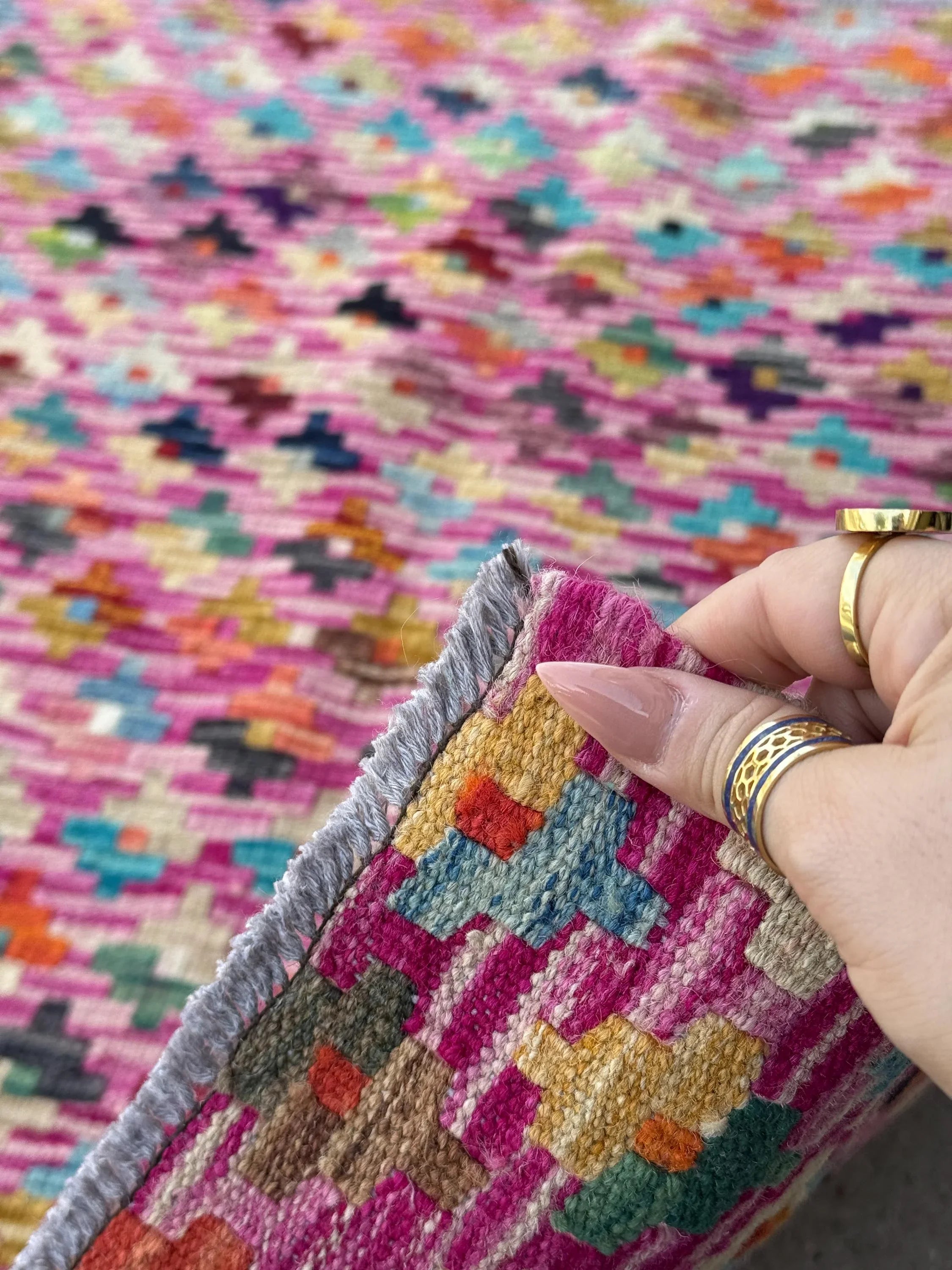 3x4 Handmade Afghan Kilim Rug | Fuchsia Pink Purple Teal Aqua Navy Powder Blue Cream Yellow Wine Garnet Red Forest Olive Moss Green Orange