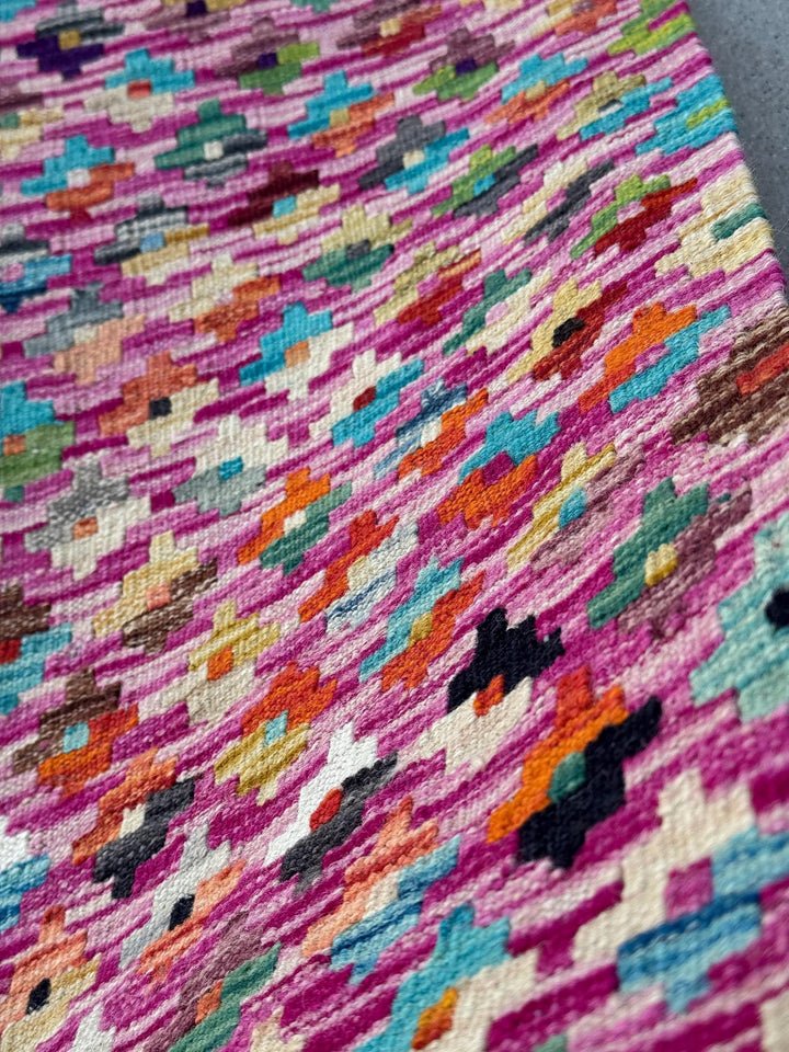 3x4 Handmade Afghan Kilim Rug | Fuchsia Pink Purple Teal Aqua Navy Powder Blue Cream Yellow Wine Garnet Red Forest Olive Moss Green Orange