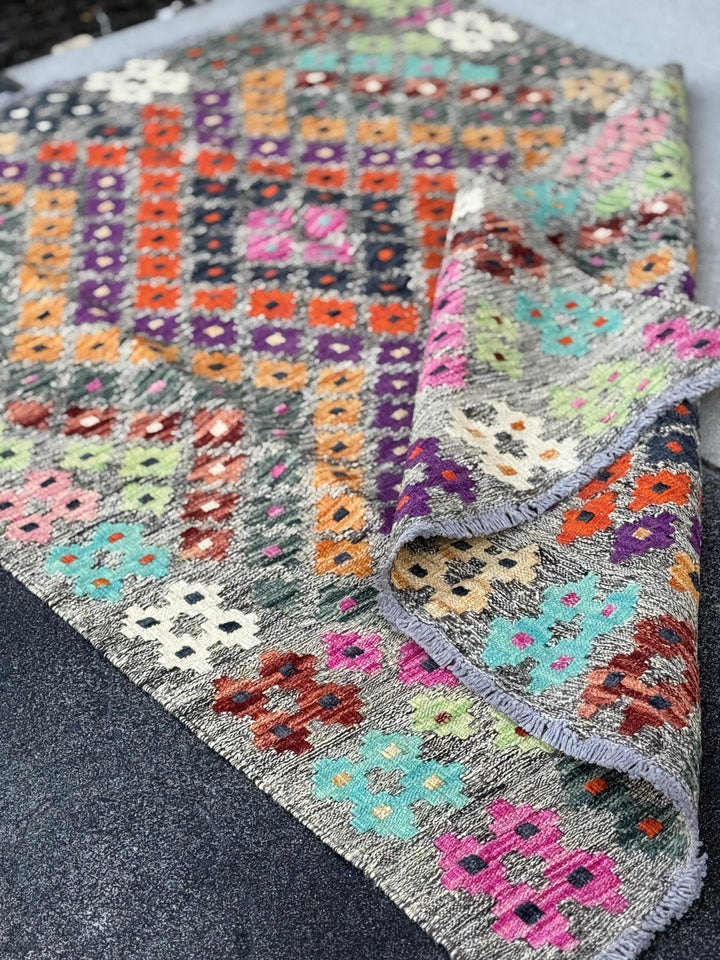 3x5 Handmade Afghan Kilim Runner Rug | Grey Mint Green Orange Peach Aqua Prussian Blue Wine Burgundy Red Fuchsia Baby Pink Purple Black Wool