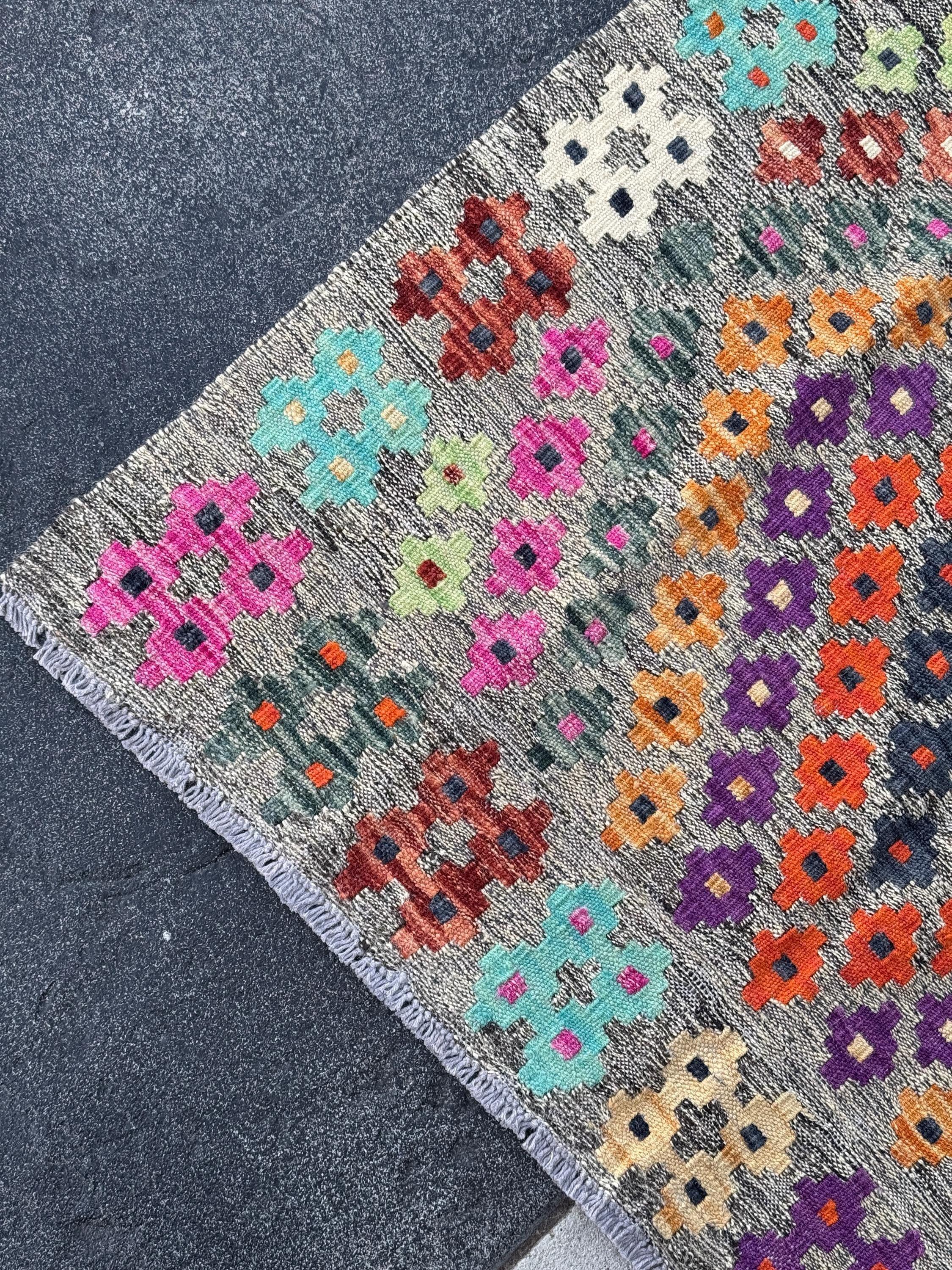 3x5 Handmade Afghan Kilim Runner Rug | Grey Mint Green Orange Peach Aqua Prussian Blue Wine Burgundy Red Fuchsia Baby Pink Purple Black Wool