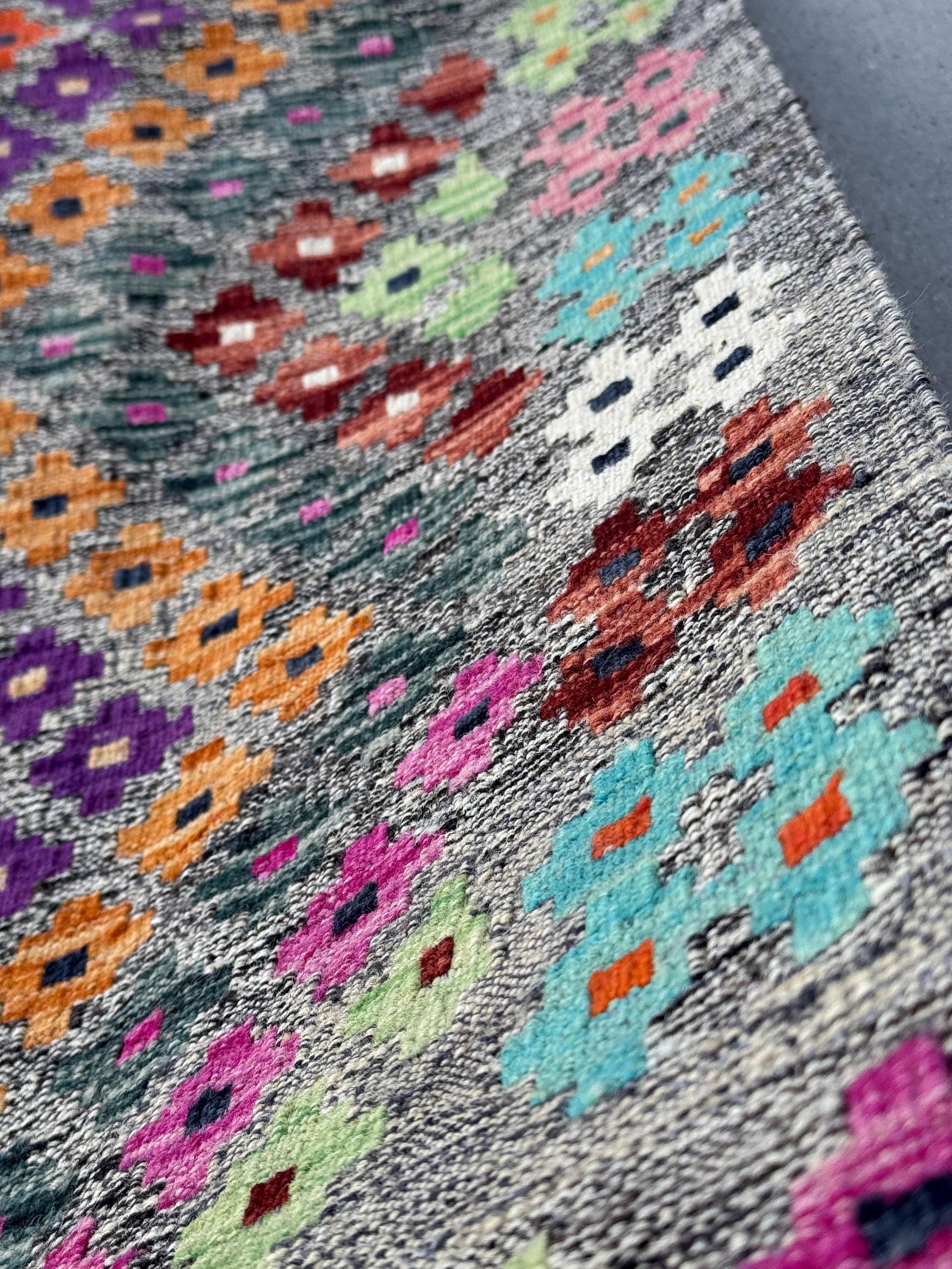 3x5 Handmade Afghan Kilim Runner Rug | Grey Mint Green Orange Peach Aqua Prussian Blue Wine Burgundy Red Fuchsia Baby Pink Purple Black Wool