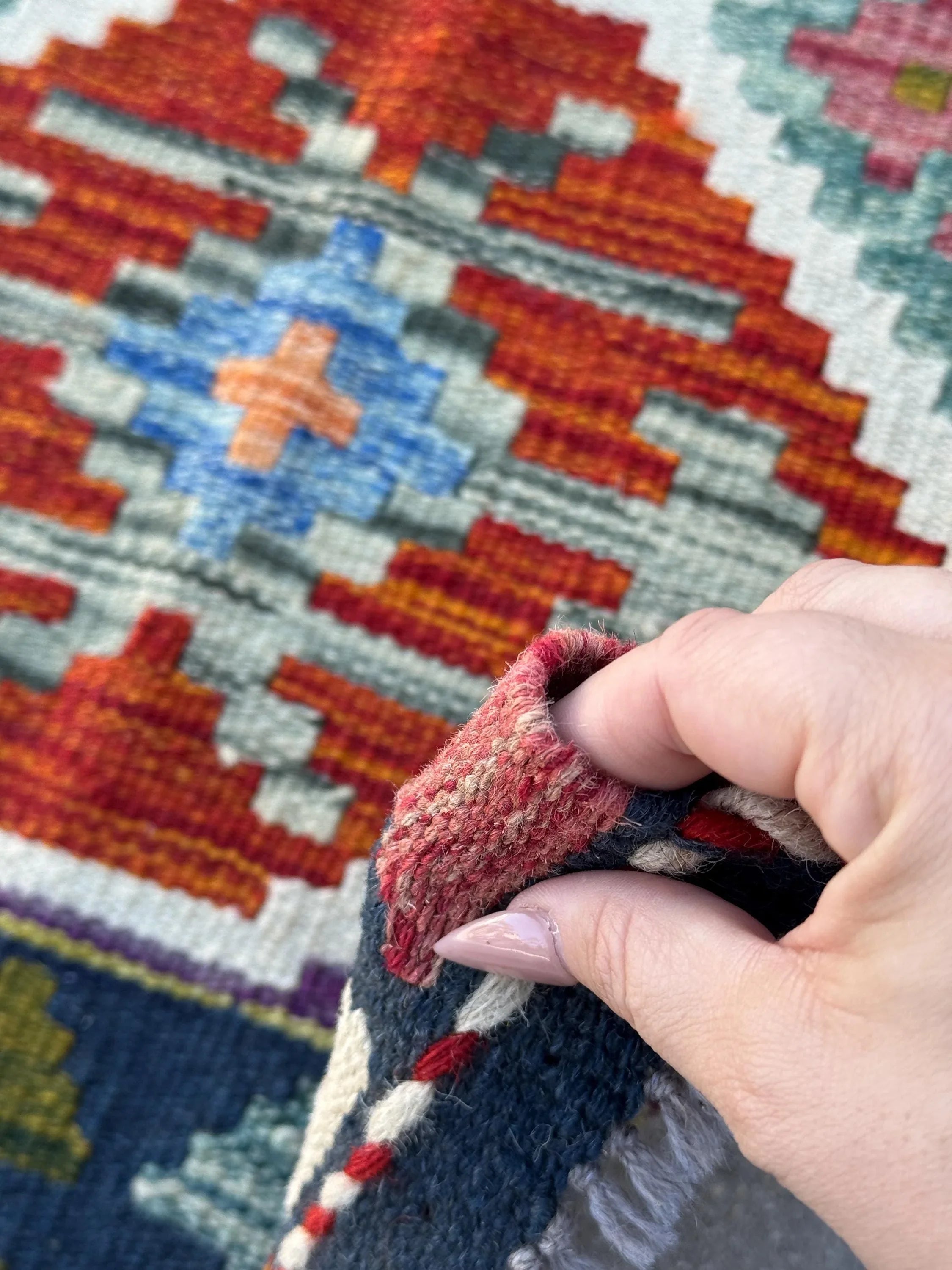2x5 Handmade Afghan Kilim Runner Rug | Olive Moss Forest Green Cream White Navy Denim Teal Aqua Blue Peach Rust Orange Crimson Wine Red Wool
