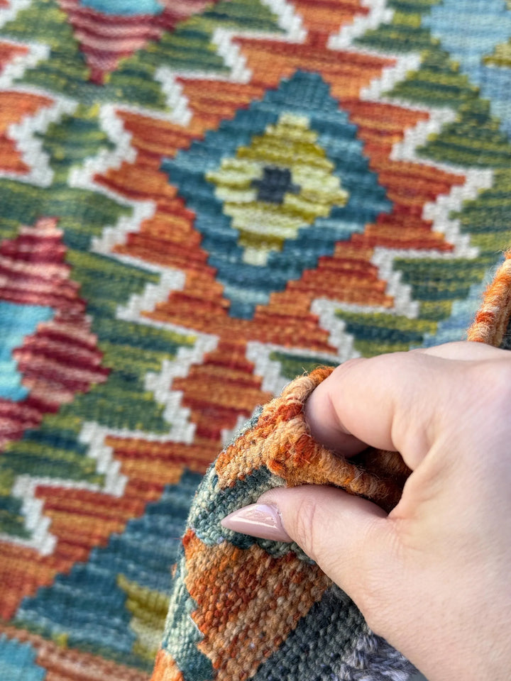 3x4 Handmade Afghan Kilim Runner Rug | Burnt Orange Rust Brick Red Olive Moss Forest Green Navy Teal Aqua Blue Cream White Grey Black | Wool
