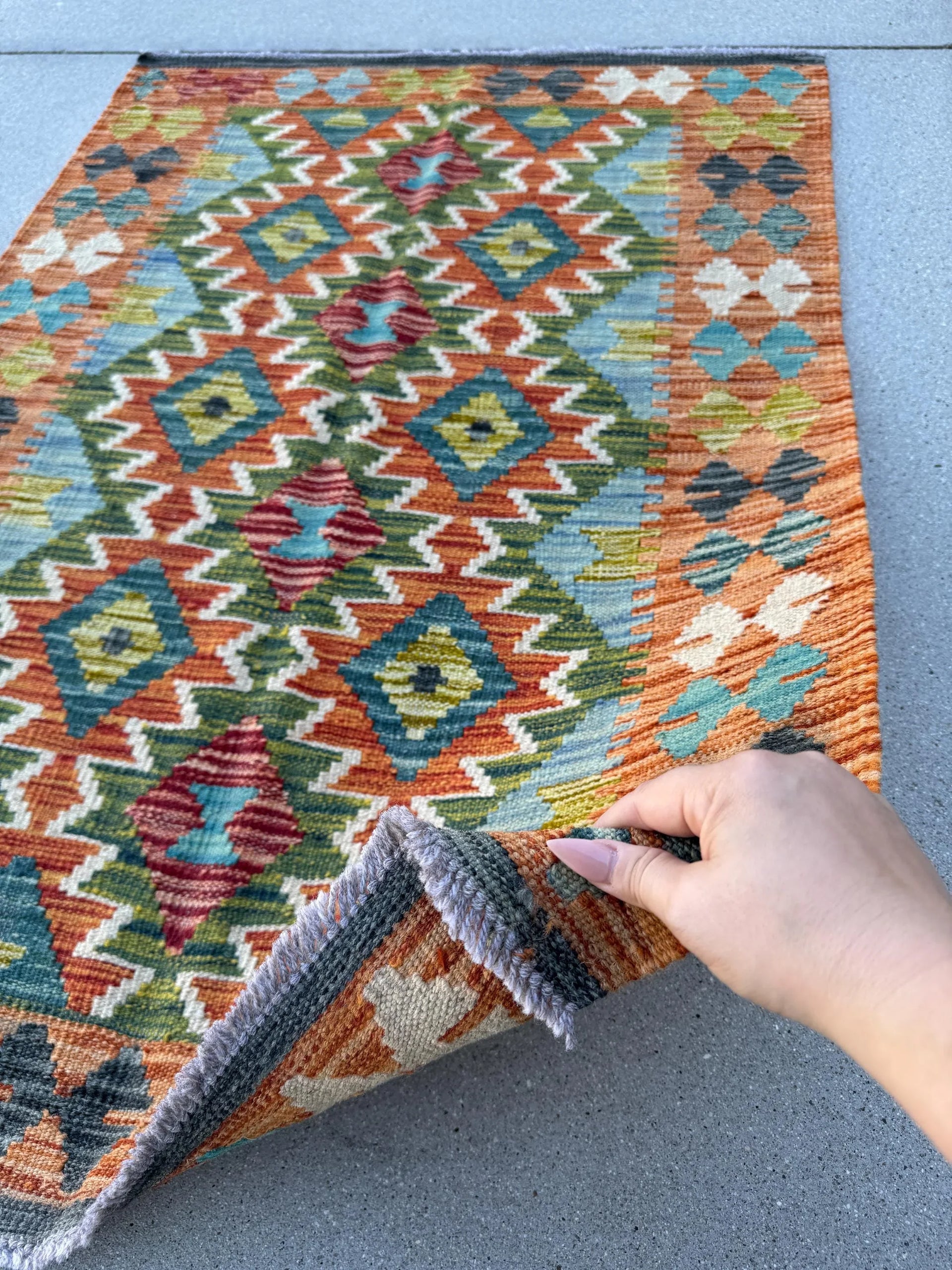 3x4 Handmade Afghan Kilim Runner Rug | Burnt Orange Rust Brick Red Olive Moss Forest Green Navy Teal Aqua Blue Cream White Grey Black | Wool