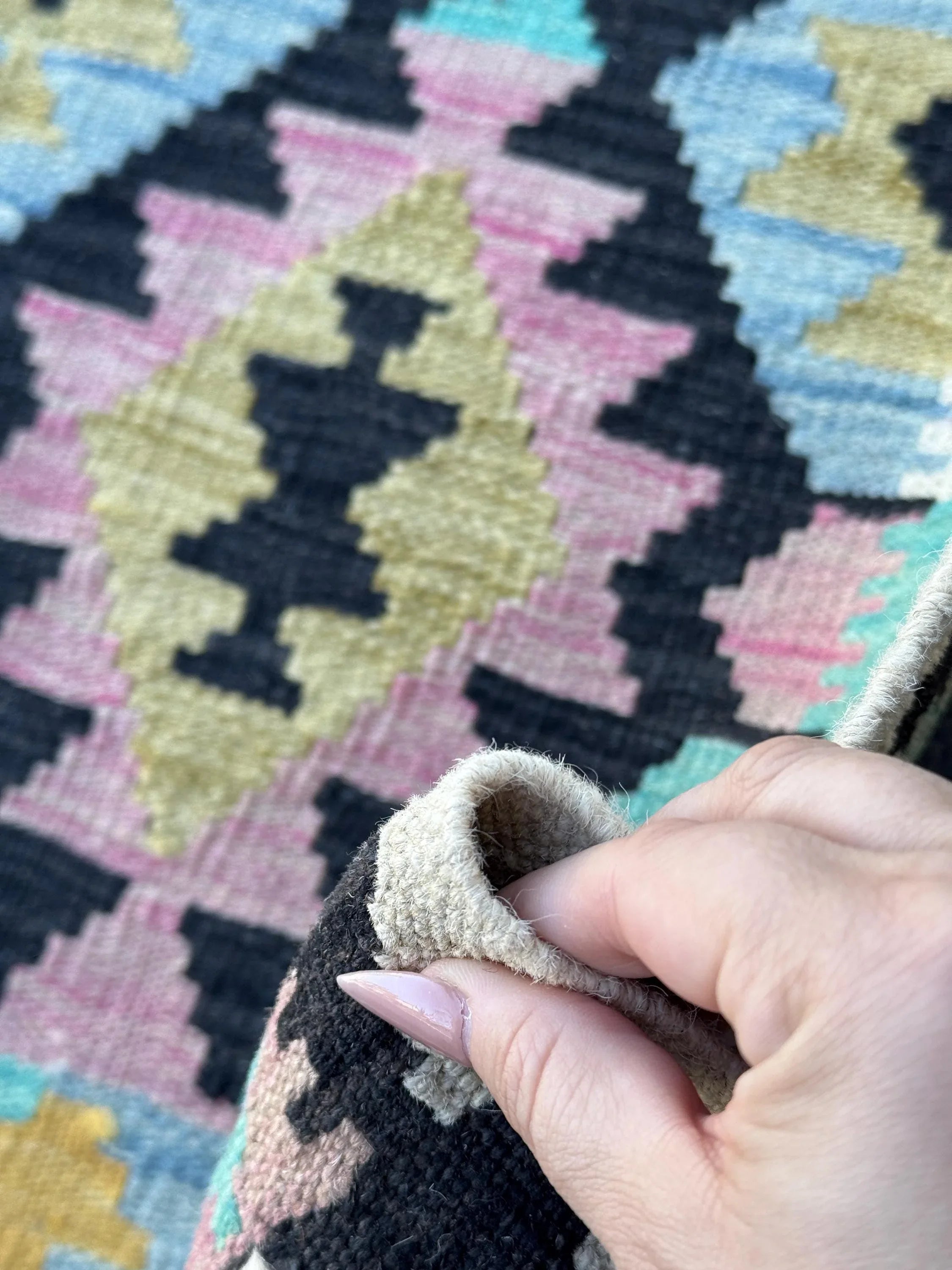 3x5 (91x152) Handmade Afghan Kilim Rug | Cream Black Baby Blush Pink Teal Aqua Denim Blue Mustard Saffron Yellow Beige Tan | Wool Geometric