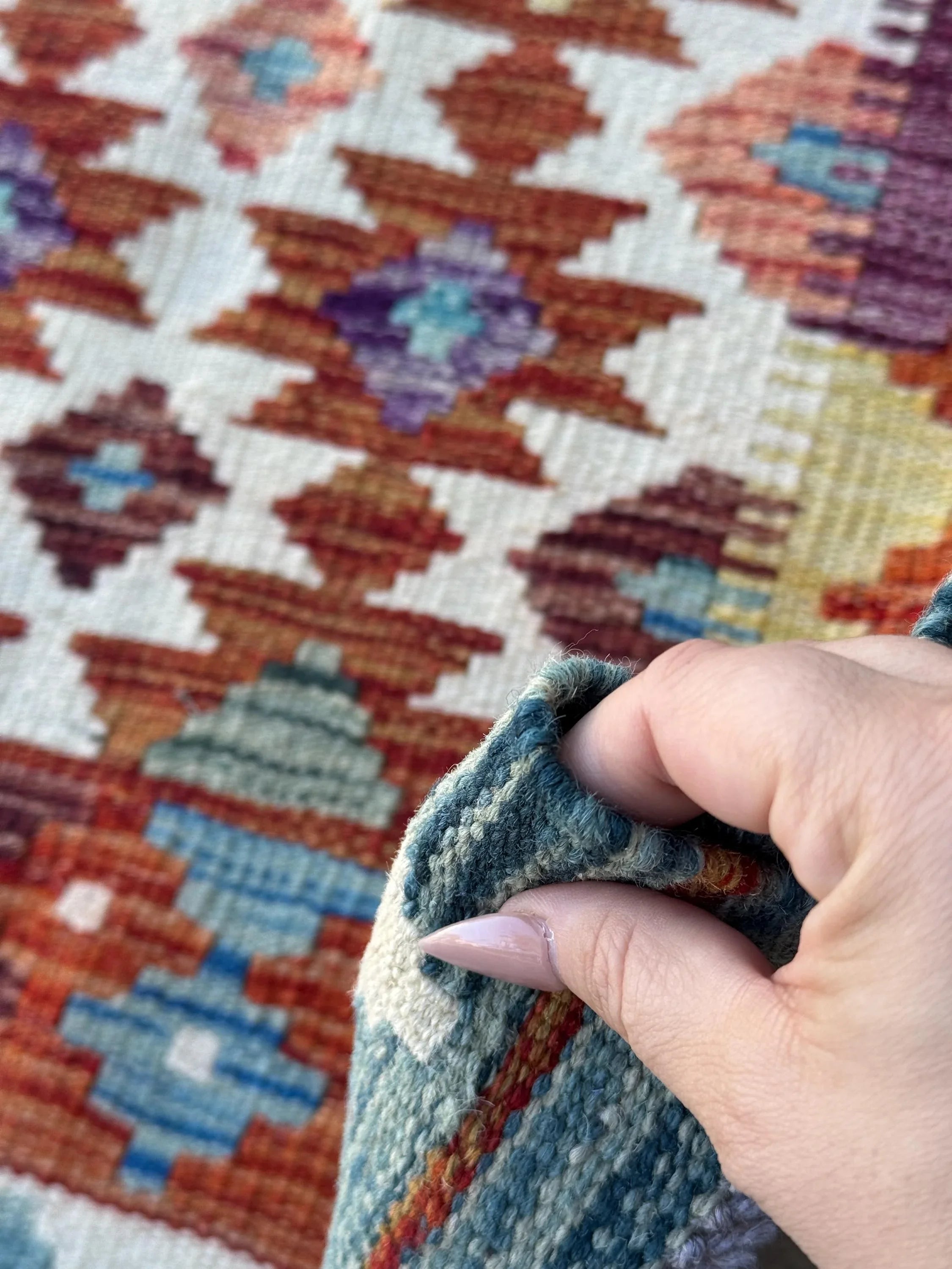 3x4 (91x121) Handmade Afghan Kilim Rug | Cream Orange Forest Green Burgundy Maroon Brick Red Purple Yellow Denim Aqua Prussian Blue Pink