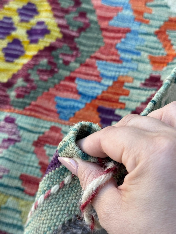 2-3x5 (76x152) Handmade Afghan Kilim Rug | Denim Prussian Teal Royal Blue Purple Maroon Burgundy Moss Olive Green Orange Red Orange White