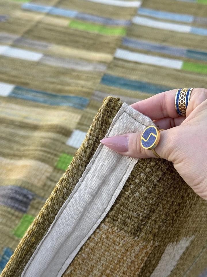 8x11 Handmade Afghan Kilim Rug | Chartreuse Pine Olive Moss Green Denim Prussian Baby Blue Grey Gray White Cornsilk Yellow Beige Taupe Wool