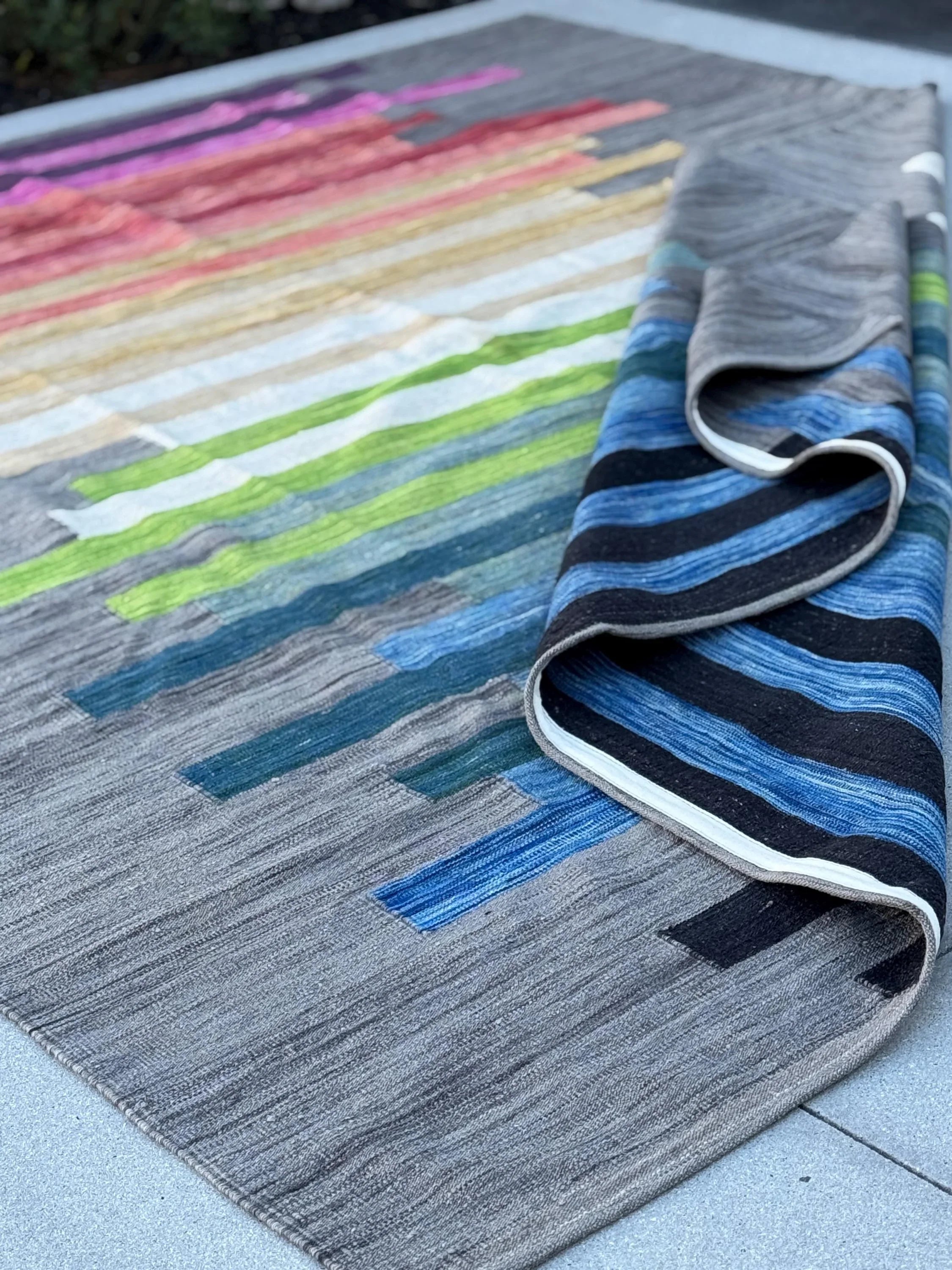 8x10 Handmade Afghan Kilim Rug | Grey Pink Orange Gold Yellow Teal Olive Green Sky Navy Aqua Blue White | Wool Handwoven Handknotted