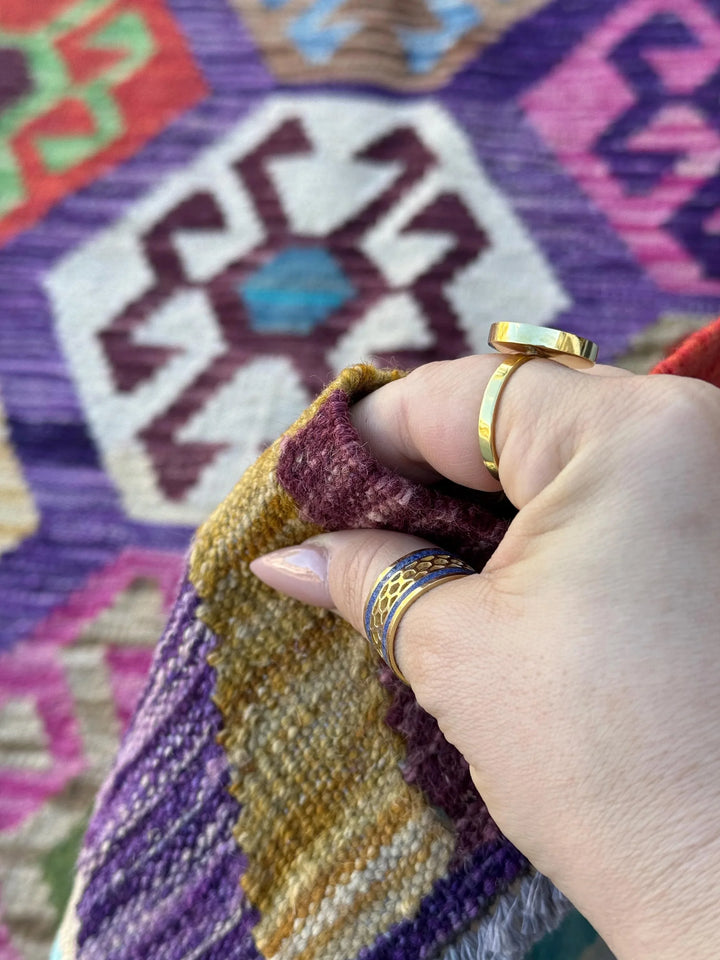 6x8 (182x243) Handmade Afghan Kilim Rug | Purple Fuchsia Violet Eggplant Plum Cornsilk Cream Orange Green Grey Pink Denim Blue Aqua Red