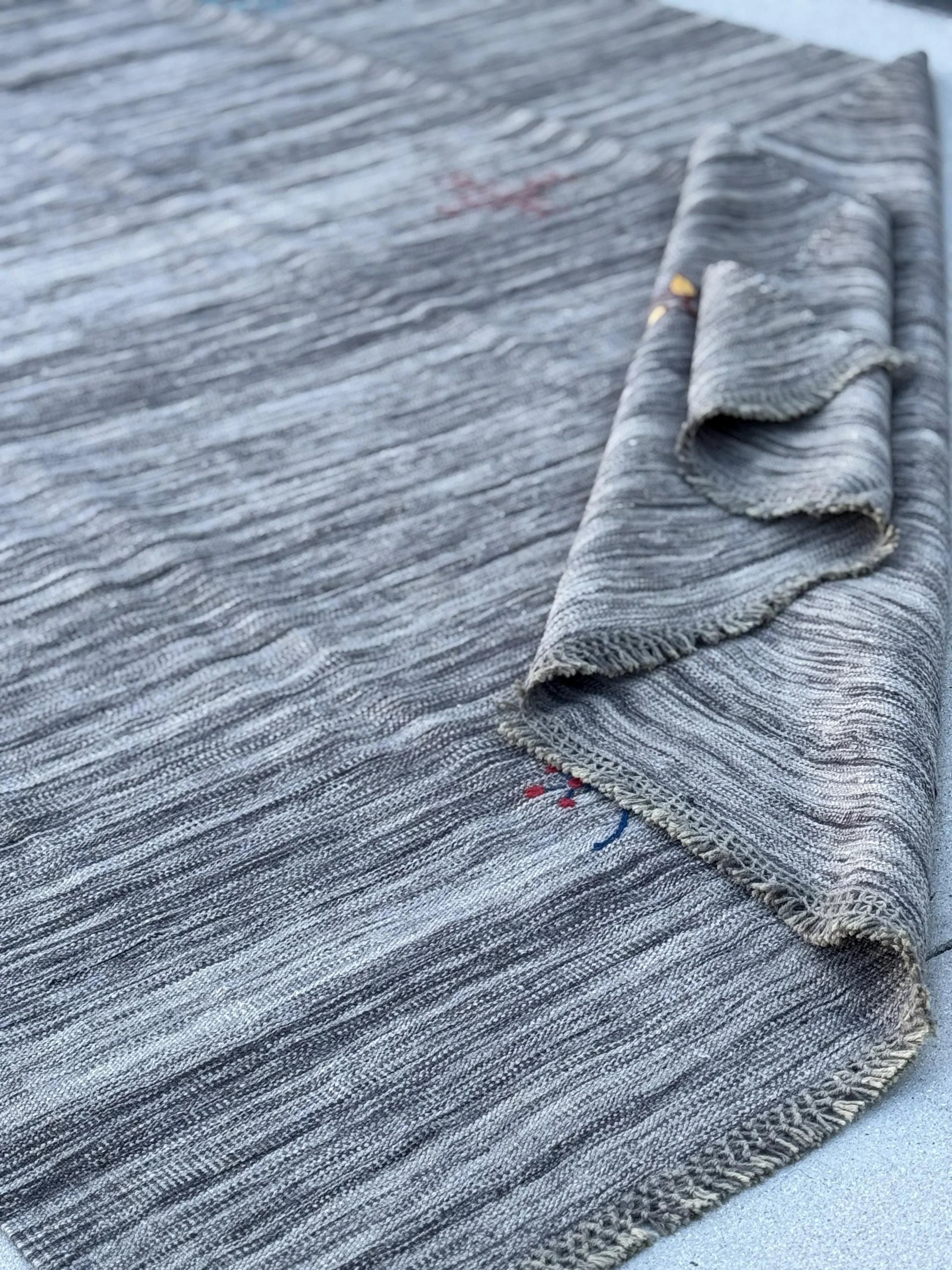 7x10 (213x304) Handmade Afghan Kilim Rug | Grey Gray Blush Rose Pink Red Burgundy Gold Yellow Blue | Wool Flatweave Floral Handwoven Accents