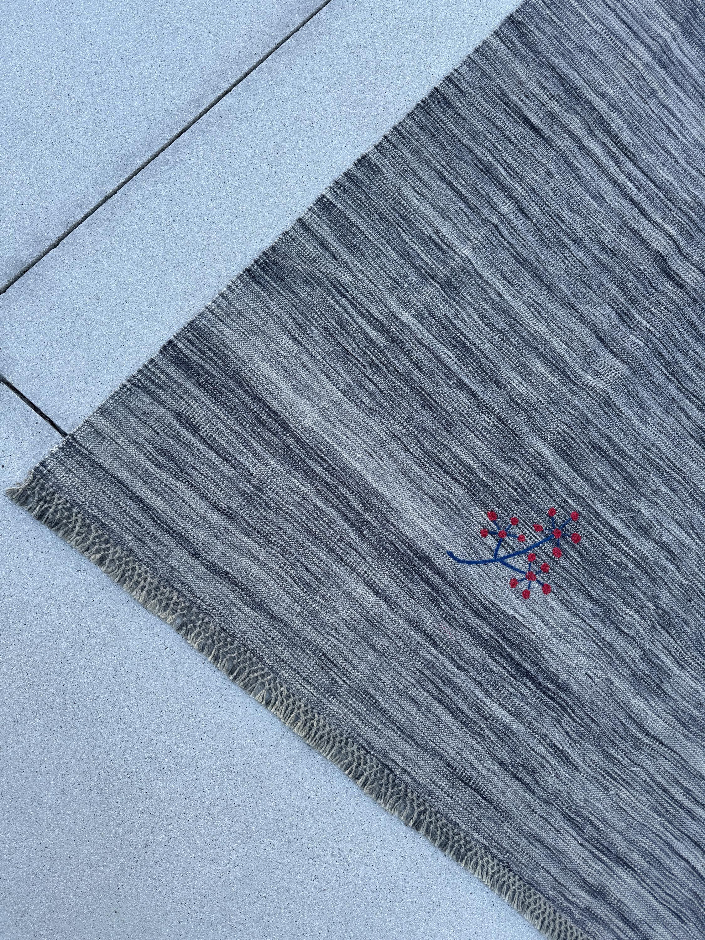 7x10 (213x304) Handmade Afghan Kilim Rug | Grey Gray Blush Rose Pink Red Burgundy Gold Yellow Blue | Wool Flatweave Floral Handwoven Accents