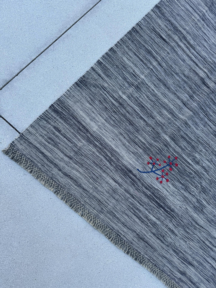 7x10 (213x304) Handmade Afghan Kilim Rug | Grey Gray Blush Rose Pink Red Burgundy Gold Yellow Blue | Wool Flatweave Floral Handwoven Accents