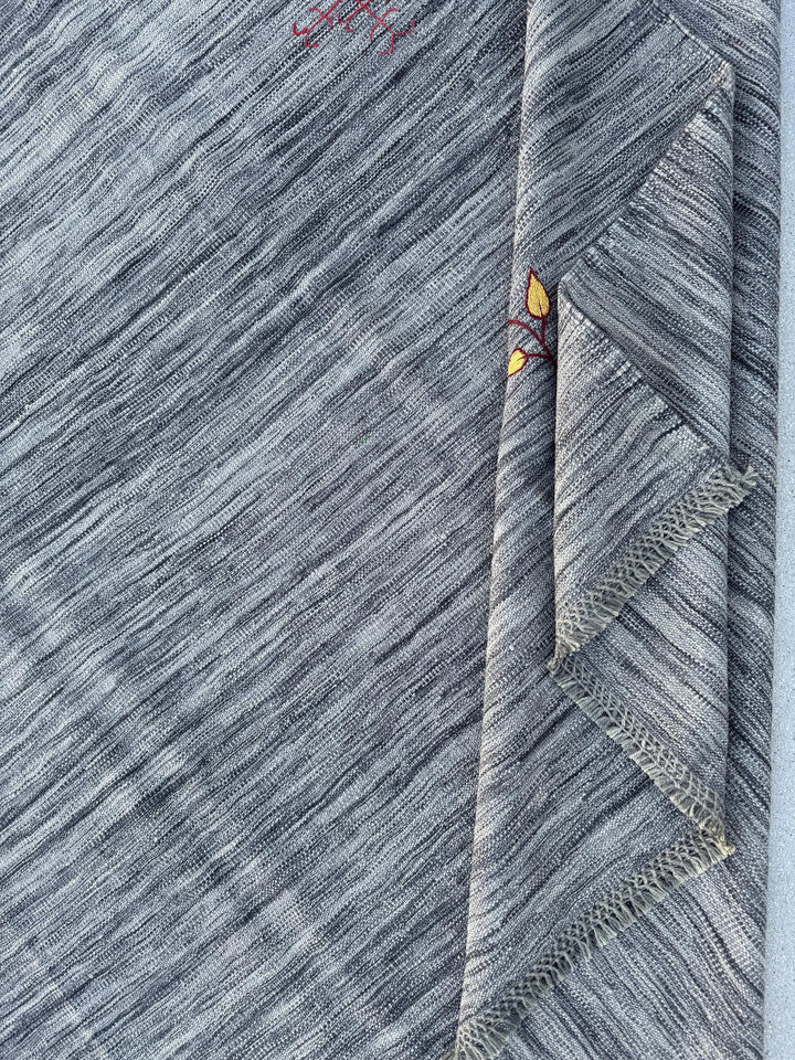 7x10 (213x304) Handmade Afghan Kilim Rug | Grey Gray Blush Rose Pink Red Burgundy Gold Yellow Blue | Wool Flatweave Floral Handwoven Accents