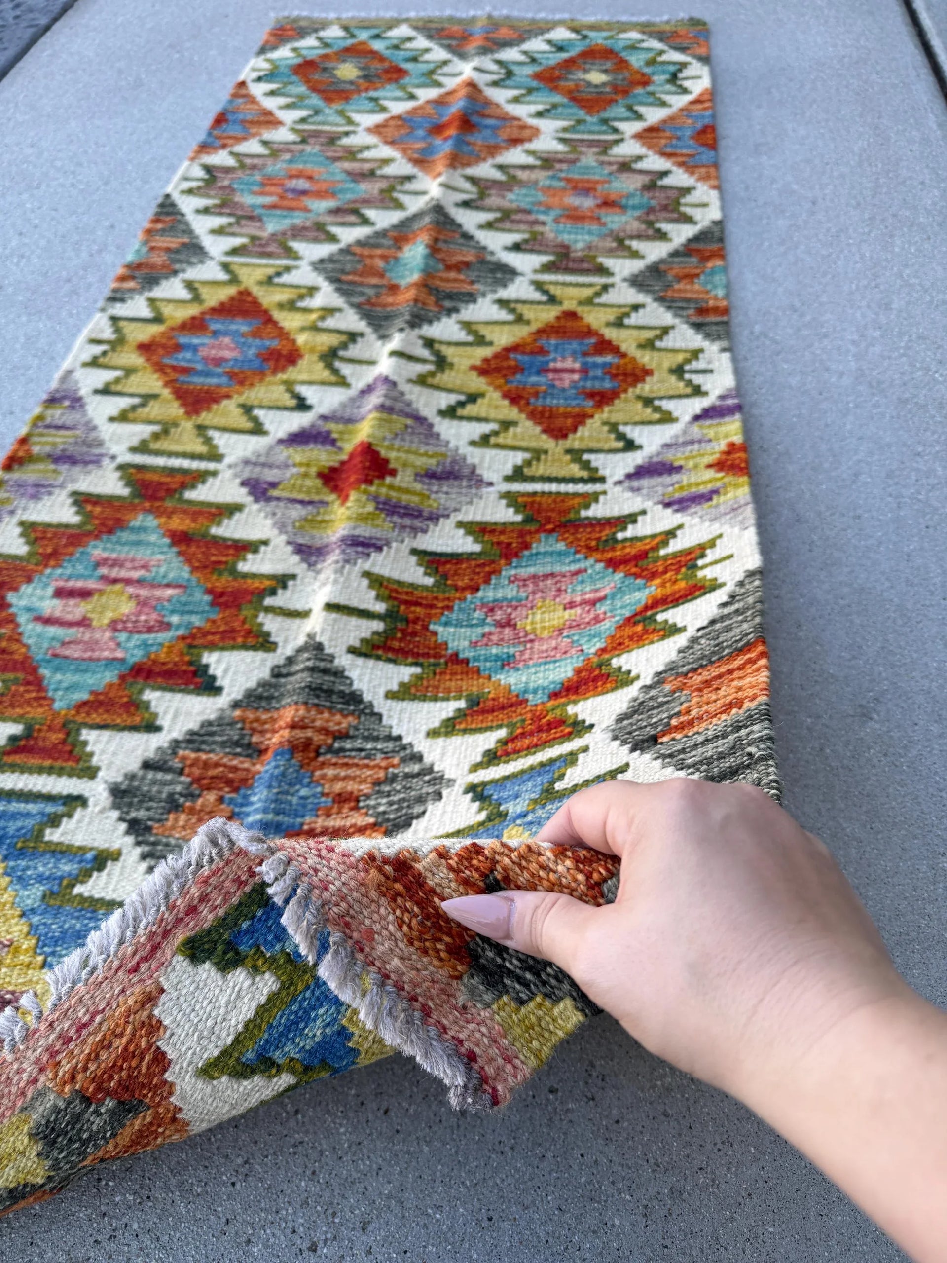2x5 Handmade Afghan Kilim Runner Rug | Cream Burnt Orange Grey Olive Moss Green Mustard Yellow Royal Denim Blue Purple Pink Red White Black