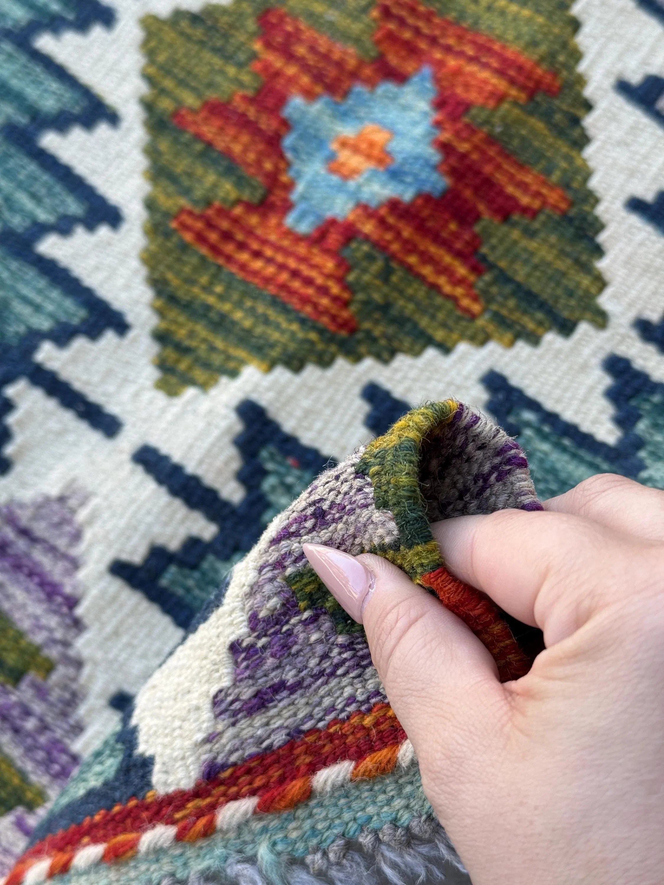 2x5 Handmade Afghan Kilim Runner Rug | Cream Purple Lavender Brick Red Burnt Orange Mustard Yellow Olive Moss Forest Green Teal Navy Blue
