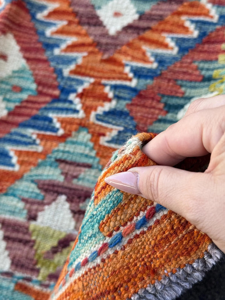 3x4 Handmade Afghan Kilim Runner Rug | Orange Denim Royal Aqua Blue Teal Olive Moss Green Cream White Purple Maroon Ivory | Wool Flatweave