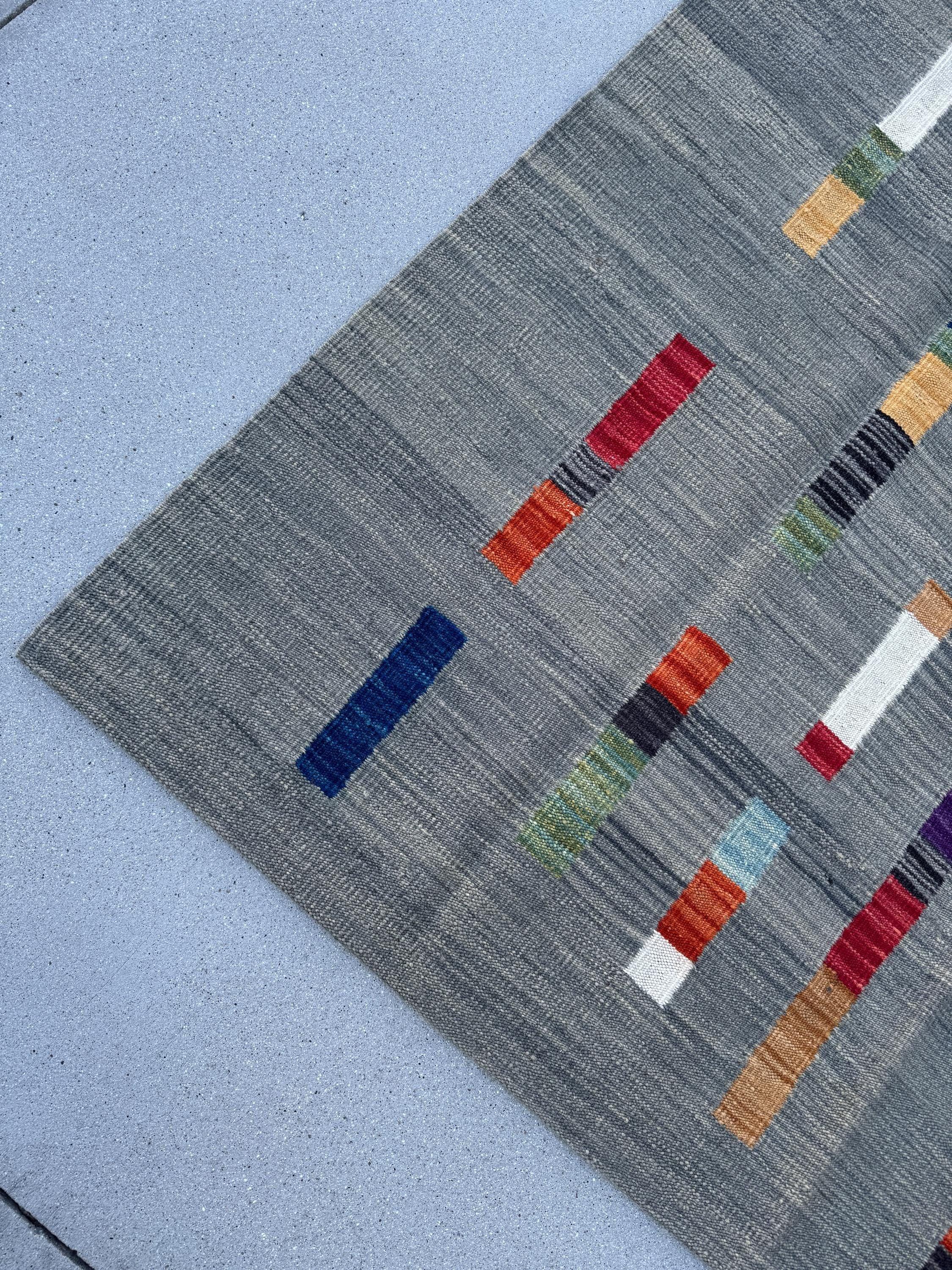 6x8 Handmade Afghan Kilim Rug | Grey Gray Black Red Orange Peach Saffron Denim Prussian Navy Blue Moss Green Teal White Cream Purple | Wool