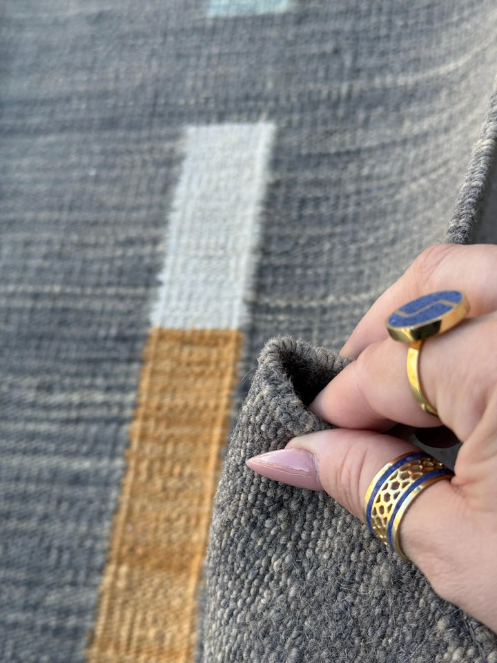 6x8 Handmade Afghan Kilim Rug | Grey Gray Black Red Orange Peach Saffron Denim Prussian Navy Blue Moss Green Teal White Cream Purple | Wool