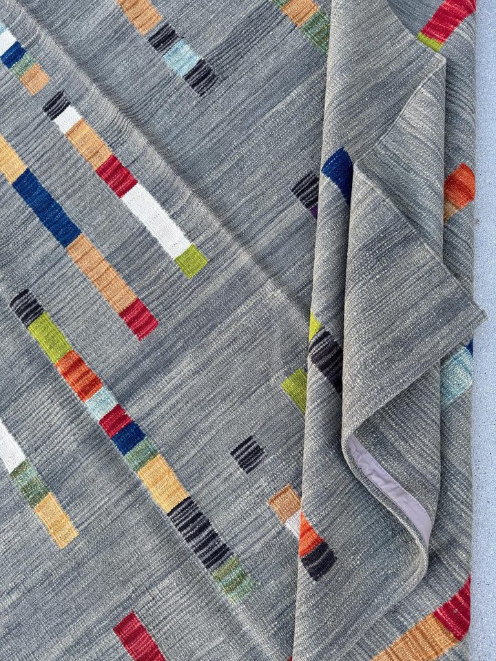 6x8 Handmade Afghan Kilim Rug | Grey Gray Black Red Orange Peach Saffron Denim Prussian Navy Blue Moss Green Teal White Cream Purple | Wool