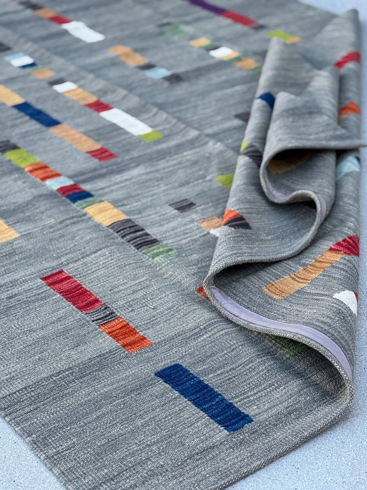 6x8 Handmade Afghan Kilim Rug | Grey Gray Black Red Orange Peach Saffron Denim Prussian Navy Blue Moss Green Teal White Cream Purple | Wool