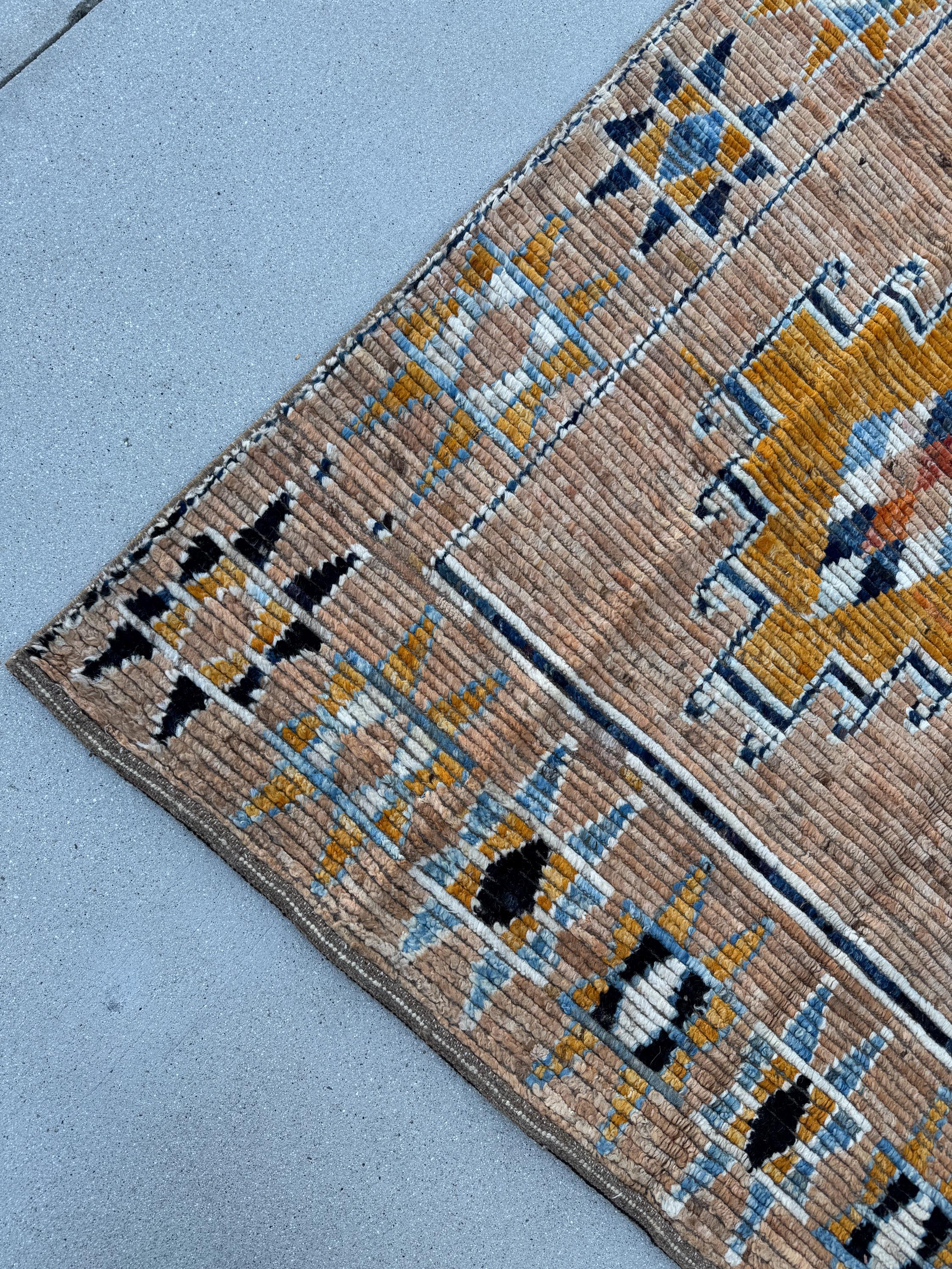 5x8 (152x243) Handmade Afghan Moroccan Rug | Peach Saffron Burnt Orange Denim Midnight Navy Powder Blue White Beige Tan Mustard Yellow Cream