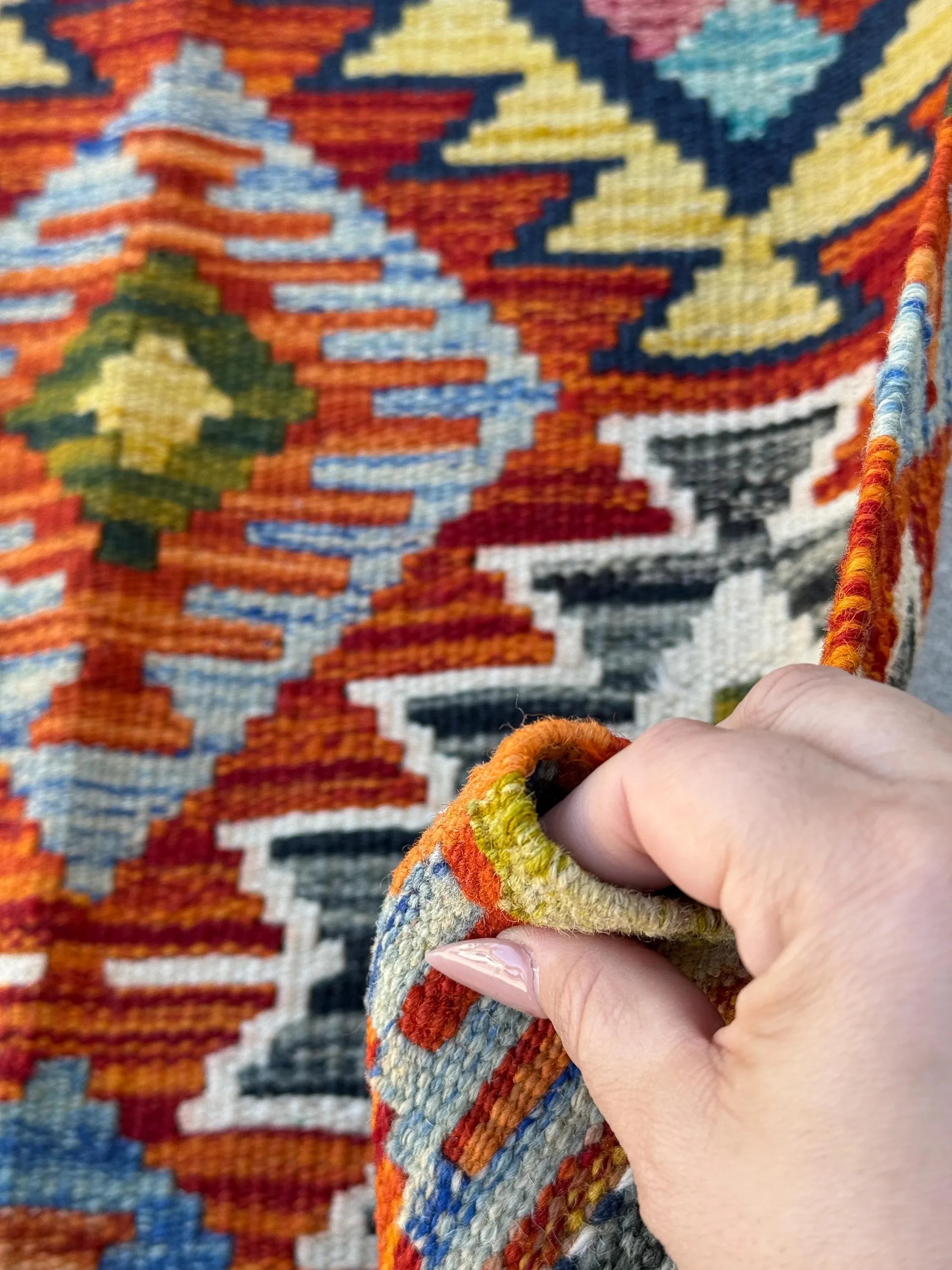 2x5 (50x152) Handmade Afghan Kilim Runner Rug | Crimson Red Burnt Orange Forest Green Yellow Grey Teal Denim Midnight Blue Cream White Wool