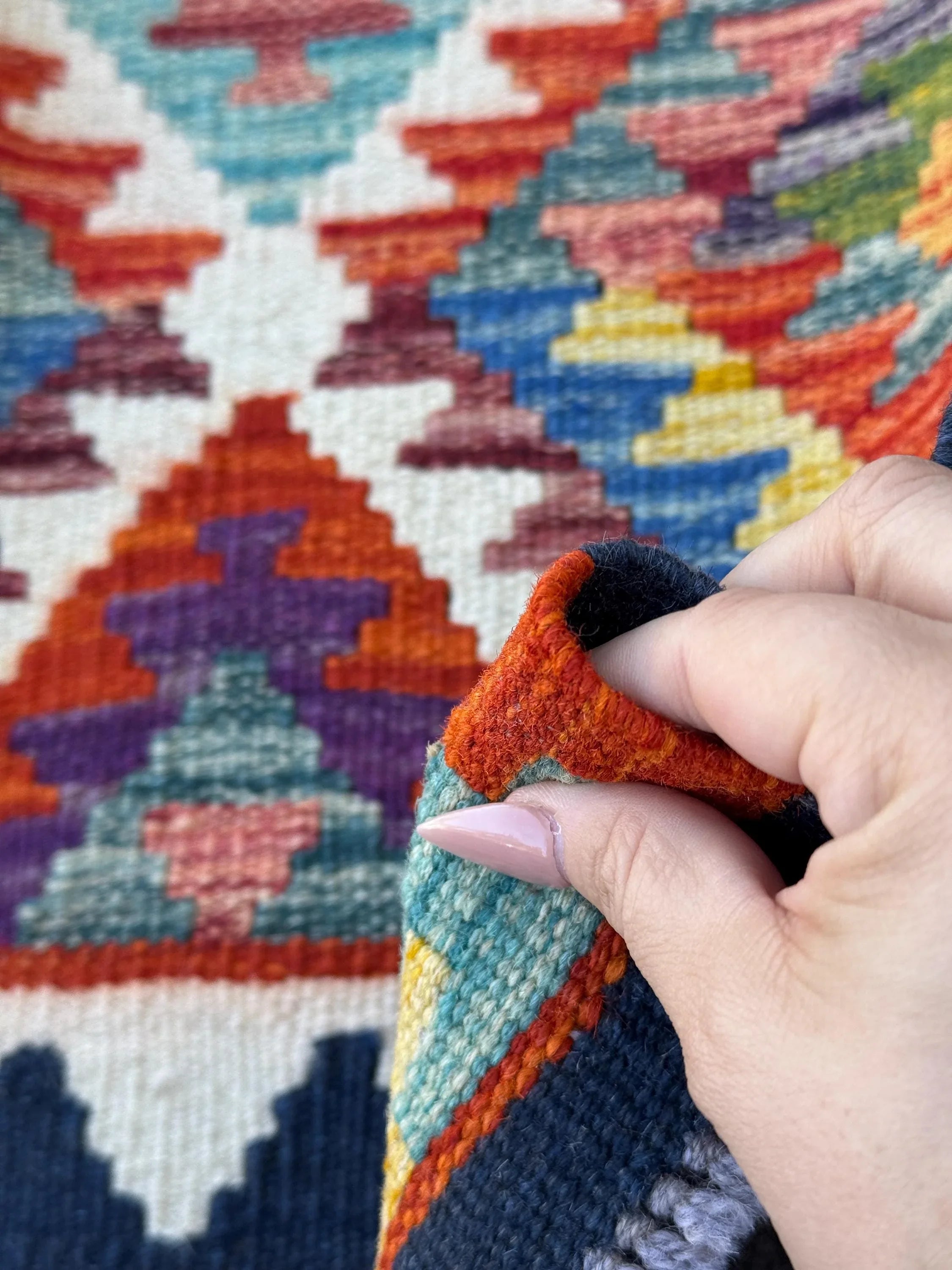 2x5 Handmade Afghan Kilim Runner Rug | Navy Midnight Denim Aqua Blue Orange Purple Gold Mustard Yellow Cream White Brick Red Teal Moss Green