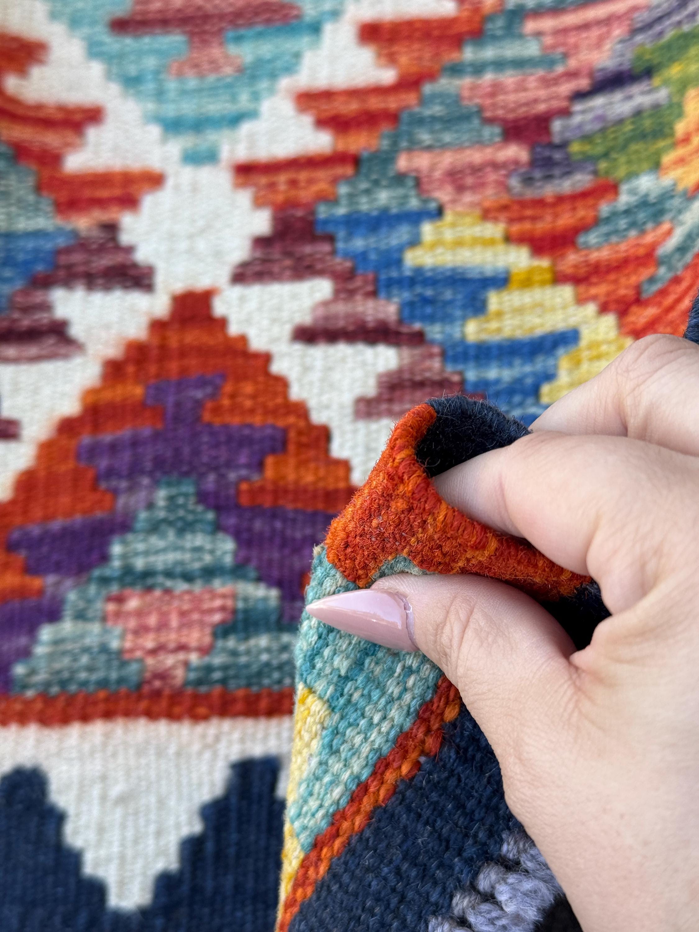 2x5 Handmade Afghan Kilim Runner Rug | Cream White Mustard Aqua Teal Sky Blue Denim Burnt Orange Brick Red Burgundy Lavender Navy