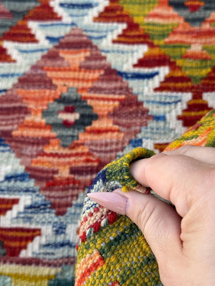 3x5 Handmade Afghan Kilim Rug | Chartreuse Moss Olive Green Auburn Red Denim Baby Blue Grey Cream Maroon Wine Red White | Wool Flatweave