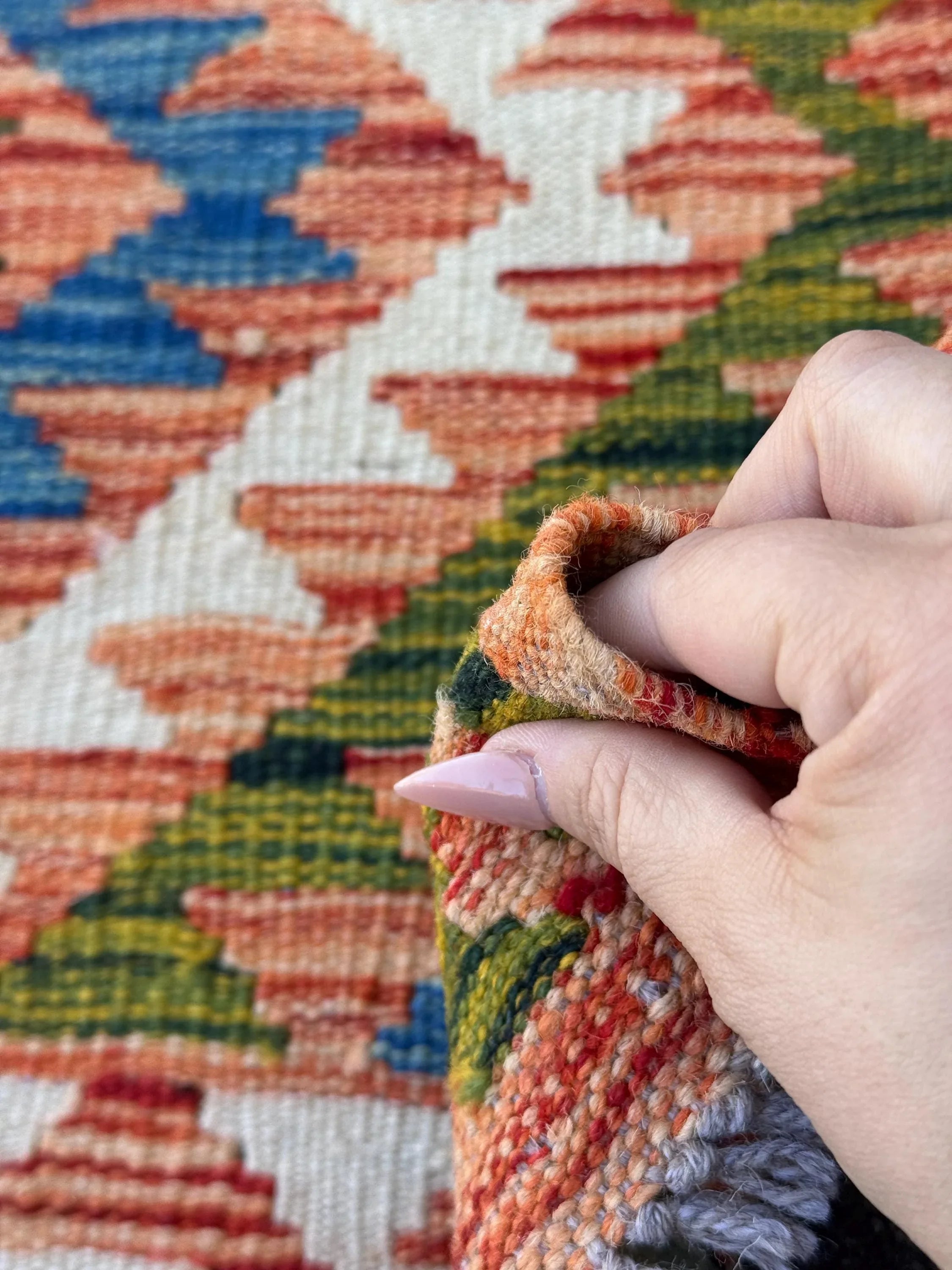 3x4 (91x121) Handmade Afghan Kilim Rug | Orange Royal Denim Blue Cream White Forest Sage Green Yellow Teal | Wool Flatweave Reversible