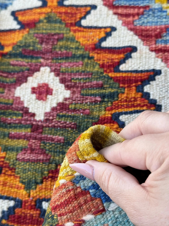 3x4 Handmade Afghan Kilim Rug | Burnt Orange Cream White Purple Denim Aqua Baby Blue Forest Moss Green Gold Yellow Crimson Wine Red Black