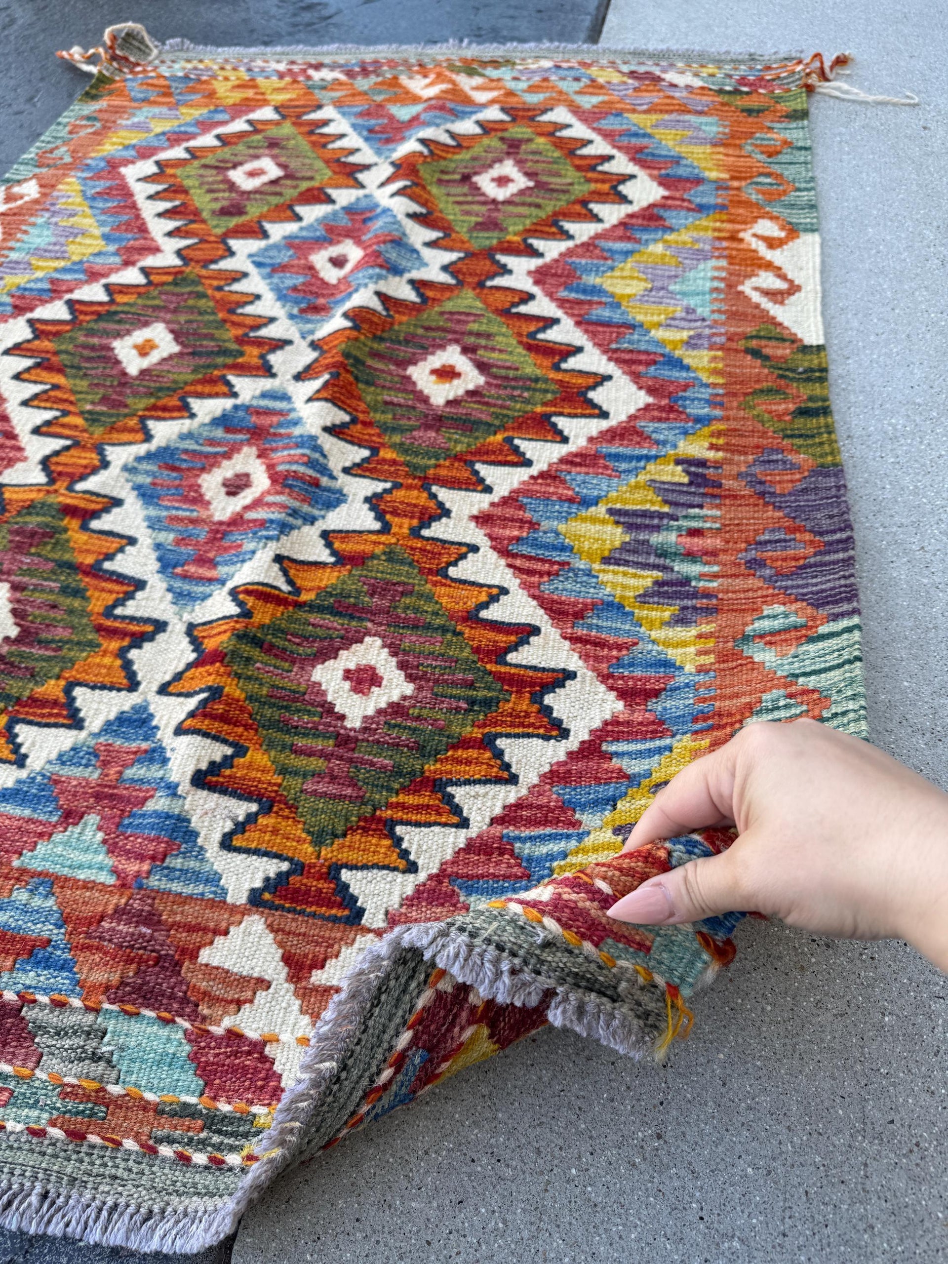 3x4 Handmade Afghan Kilim Rug | Burnt Orange Cream White Purple Denim Aqua Baby Blue Forest Moss Green Gold Yellow Crimson Wine Red Black